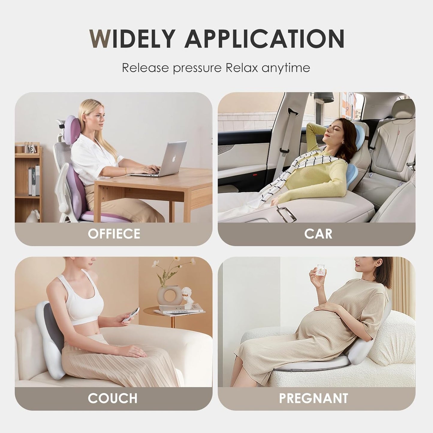 FLORICH Car Seat Cushion and Back Support for Car Ultrathick Memory Foam Office Chair Cushions with Lumbar Support Pillow for Sciatica & Back & Tailbone Pain Relief (Beige Grey)