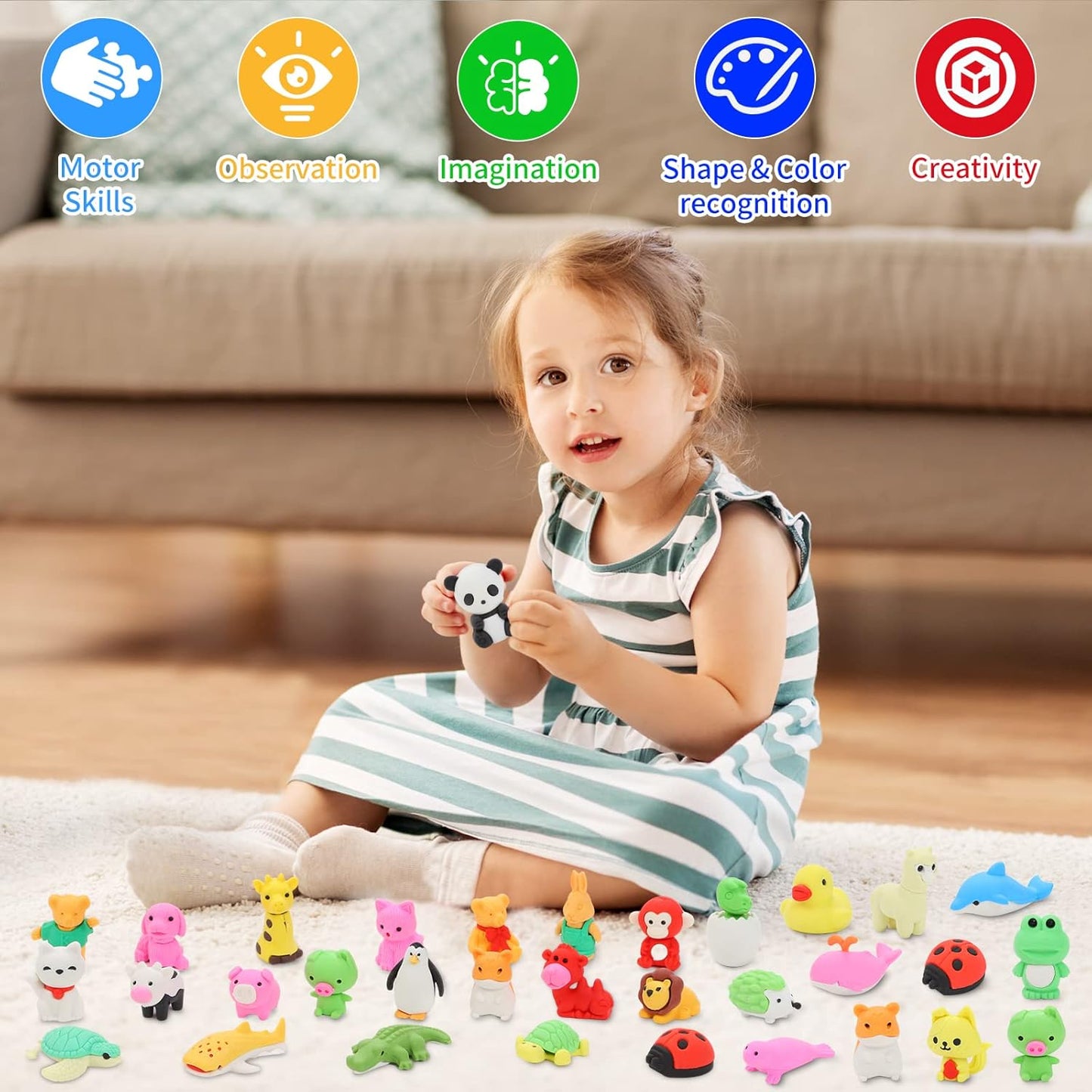 70Pcs Animal Erasers for Kids Desk Pets, 3D Take Apart Animal Pencil Erasers for Kids Classroom Rewards,Game Prizes,Treasure Box Party Favors, Back to School Supplies