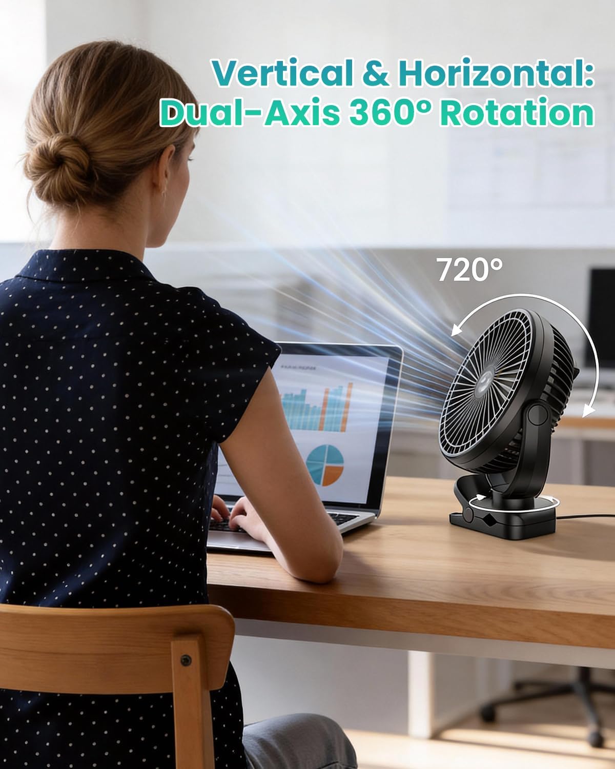 40000mAh Rechargeable Clip on Fan, 8-Inch USB Portable Desk Fan, Screw-Clamp Battery Operated, 3-Speed Airflow, Ideal for Golf Cart, Office, Camping, Outdoor, Travel, Gym, Treadmill,Black