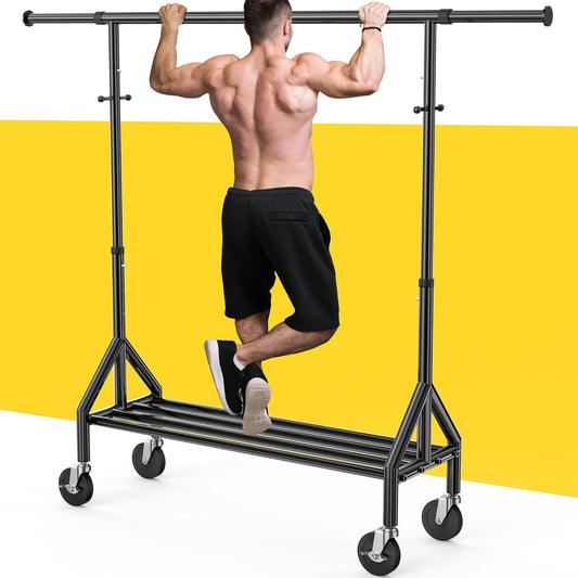 Heavy Duty Clothes Rack Load 520LBS, Adjustable Rolling Clothing Rack with Sturdy Wheel, Metal Industrial Closet Garment Racks for Hanging Clothes Coat, Portable for Bedroom, Laundry Living Room - Lumora Desk