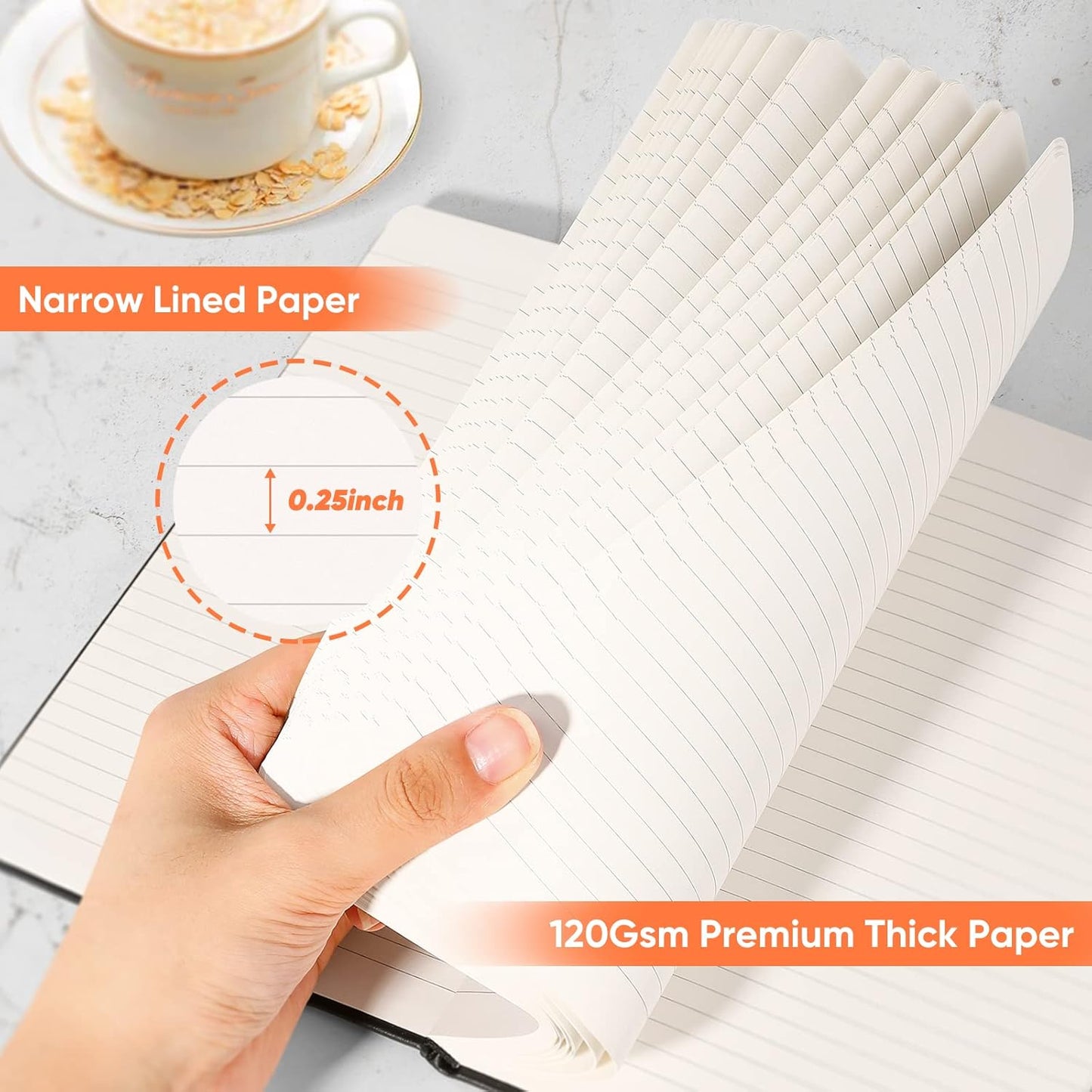 Huhuhero Lined Notebook Journal, 120Gsm Thick Paper College Ruled Journal, Hardcover Notebooks for Work School Note Taking, Office School Supplies 5"×8.25" (3, Black)