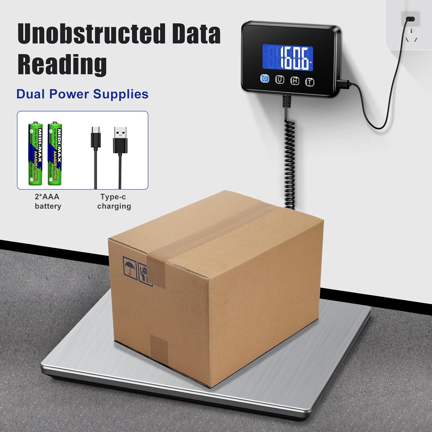 Shipping Scale, 660lbs Heavy Duty Digital Postal Scale for Packages, 0.35oz High Accurate Postage Scale for Small Business, Luggage, Home Use, Battery & Charging Cable Include - Lumora Desk