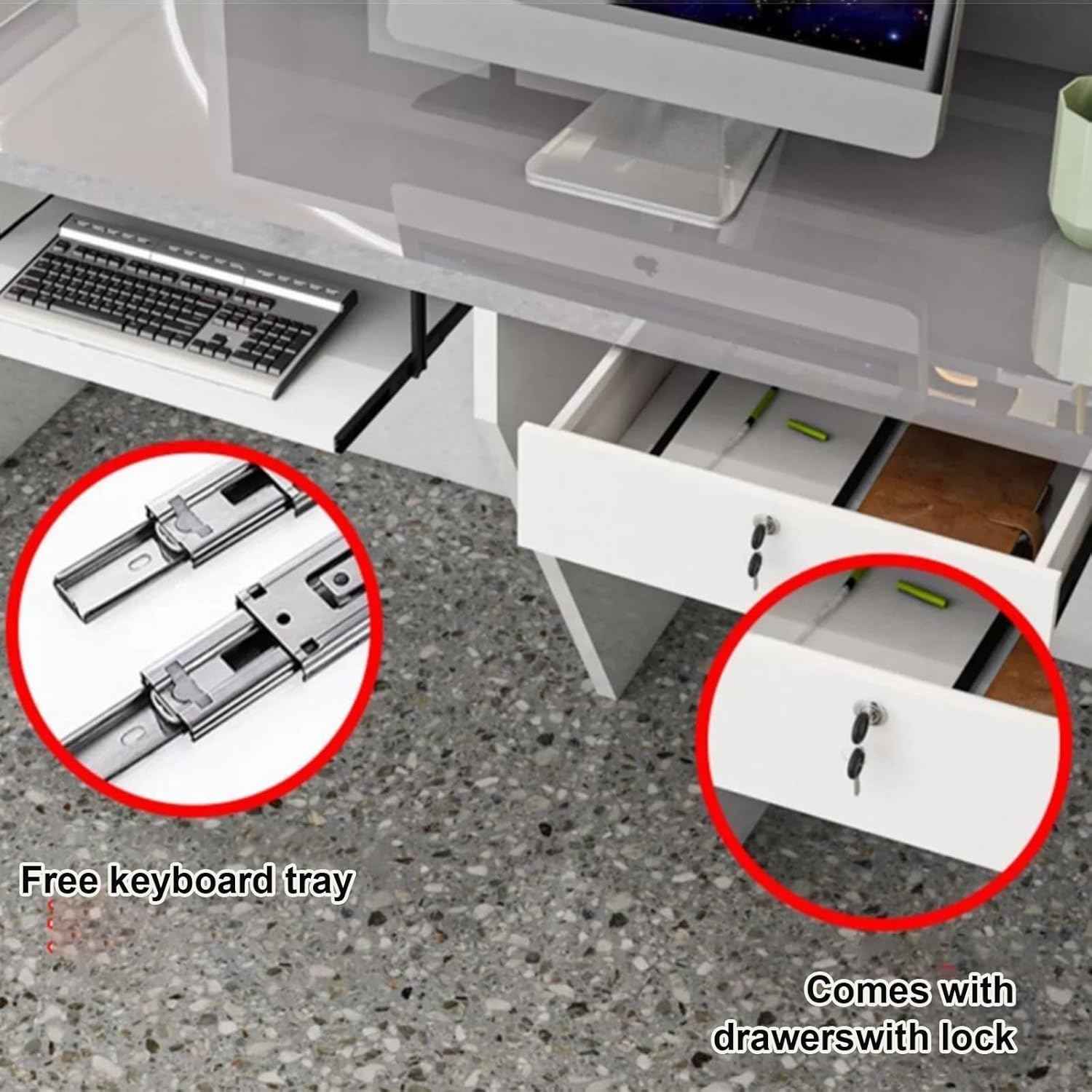 Front Desk Reception Counter, Front Counter Desk with Lockable Drawer, Reception Counter, Modern Retail Counter for Checkout Office/Beauty Salon/Lobby C-right(White+natural-R,Medium)