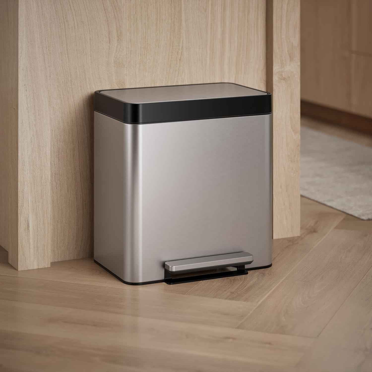 Kohler 8 Gallon Compact Hands-Free Kitchen Step Can, Trash Can with Foot Pedal, Quiet-Close Lid, Stainless Steel, K-20942-ST