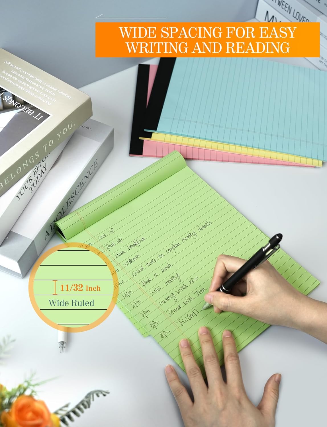 Legal Pads 8.5 x 11 Colored, 8 Pack Legal Notepads 8.5 x 11, Colored Note Pads 8.5 x 11 Writing Pad, Pink Notebook Paper 8.5 x 11, Lined Paper Tablets 8.5 x 11 Pads of Paper, Wide Ruled, 30 Sheets/Pad