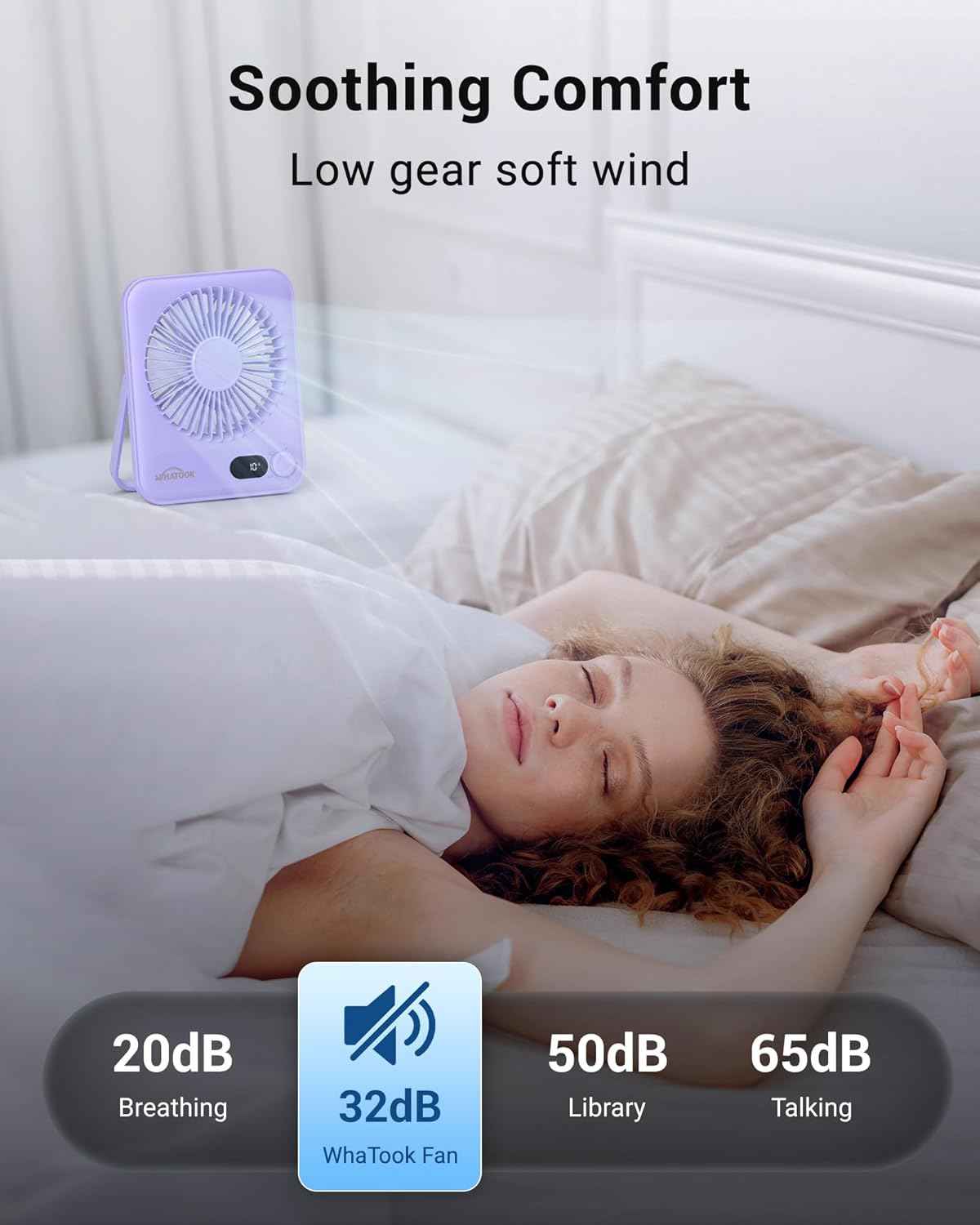 WHATOOK Desk Fan 2 Pack: 100 Speeds Stepless Control 2000mAh Battery Operated Portable Fan, Rechargeable Table Fan for Cruise Ship Essentials, Gift for Couples, Dorm, Office, Bedroom(Black and Purple)