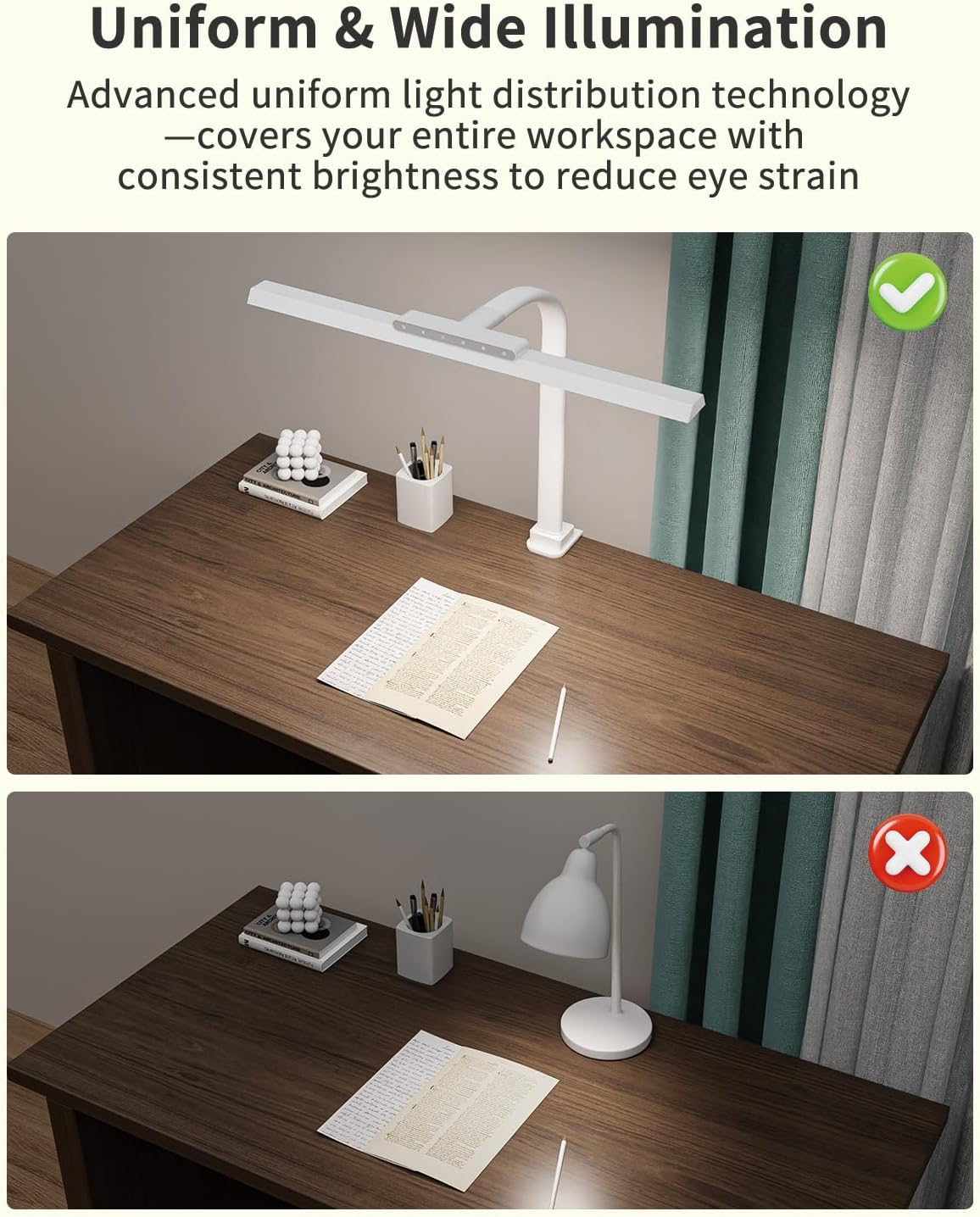 LED Desk Lamps for Home Office, 24W Bright Eye-Caring Desk Light with Clamp, Stepless Dimming Adjustable Flexible Gooseneck Clip on Office Lamp with Adapter for Reading, Study, Workbench,White - Lumora Desk