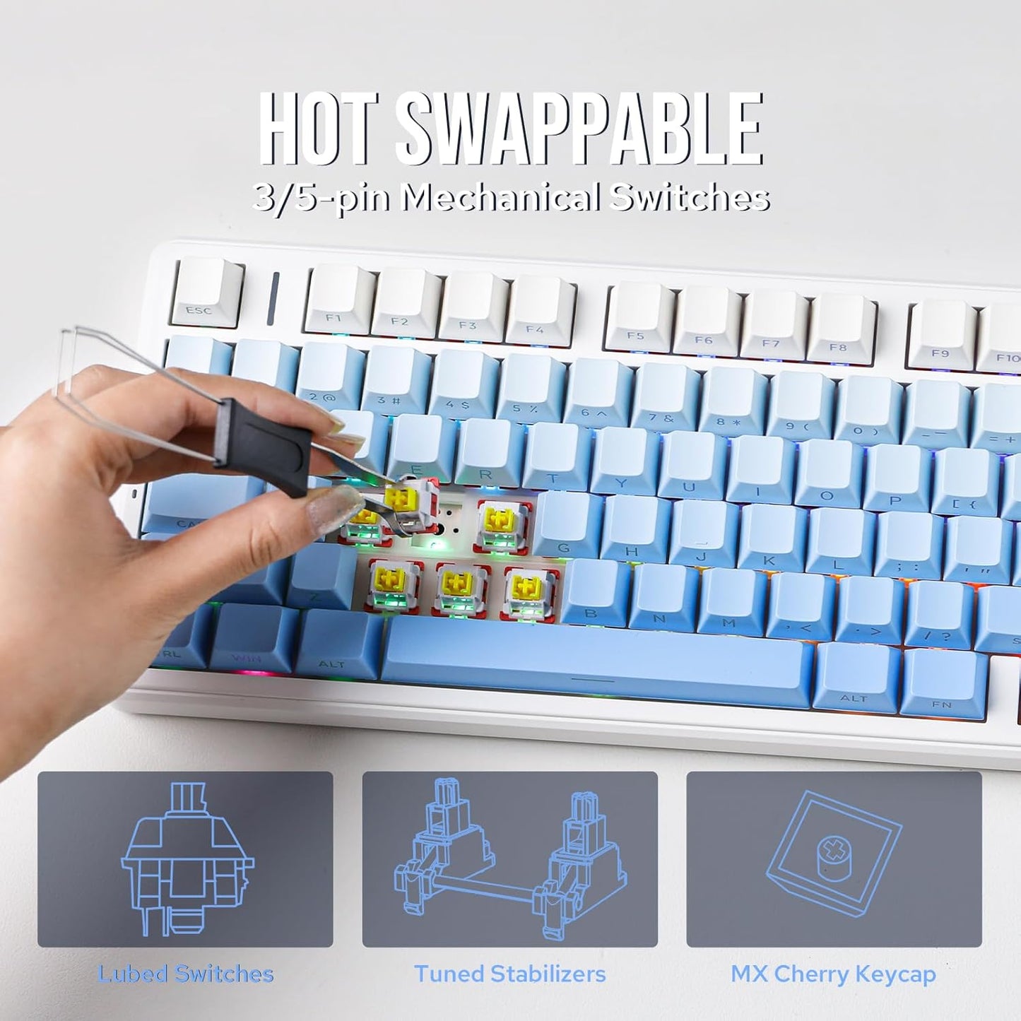 EPOMAKER X Aula F99 PRO Wireless Gaming Keyboard with 8000mAh Battery, Hot Swappable Creamy Keyboard, 2.4GHz/Type-C/BT5.0, NKRO, RGB Backlit for Win/Mac/Gaming (Blue Gradient)