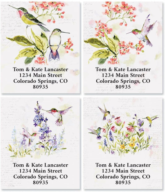 Colorful Images Two Hummingbirds Return Address Mailing Labels, Personalize with Name & Addresses, Set of 144 Self Adhesive, Easy Peel Flat Label Sheets, 1 ½” x 1 ¾”, 3 Designs - Lumora Desk