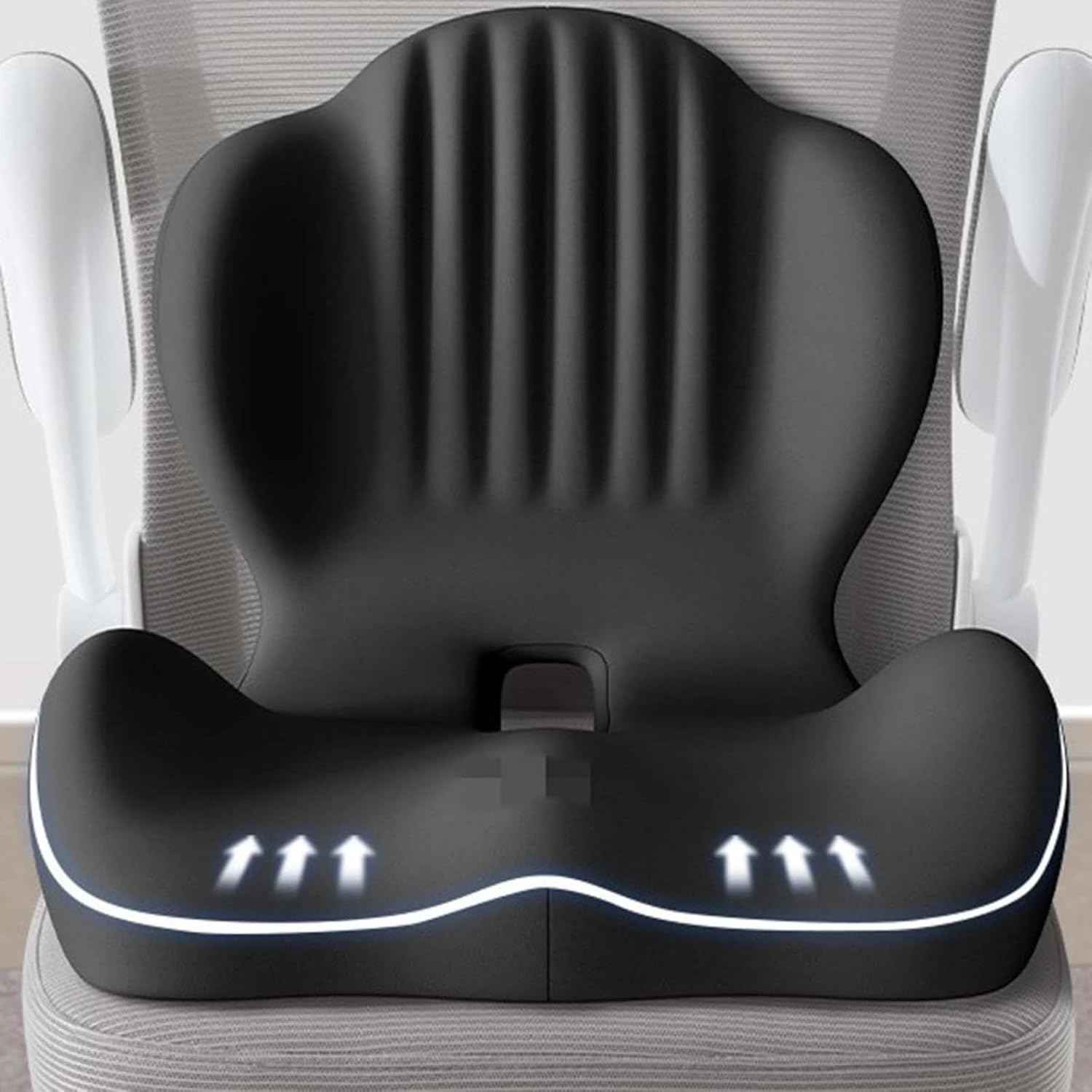 Premium Memory Foam L-Shaped Seat Cushion, Ergonomic Seat Cushion with Lumbar Support, Back & Seat Support for Office Chair, Car, Wheelchair, Tailbone & Sciatica Pain Relief, Coccyx Comfort (Black)
