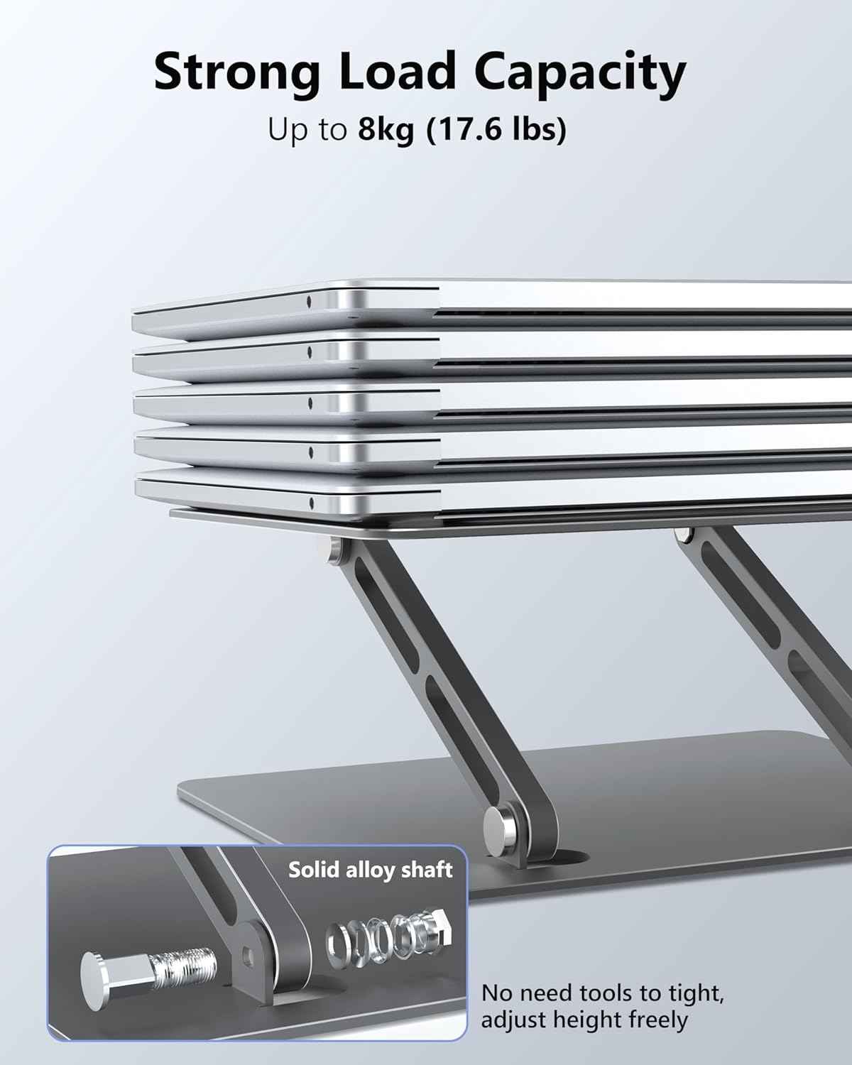 JCZT Aluminum Laptop Stand, Laptop Stand for Desk, Adjustable Height Ergonomic Computer Stands Compatible with MacBook Air, Pro, Dell, HP, Lenovo More, All 10-16'' Notebooks Laptops, Classic Grey