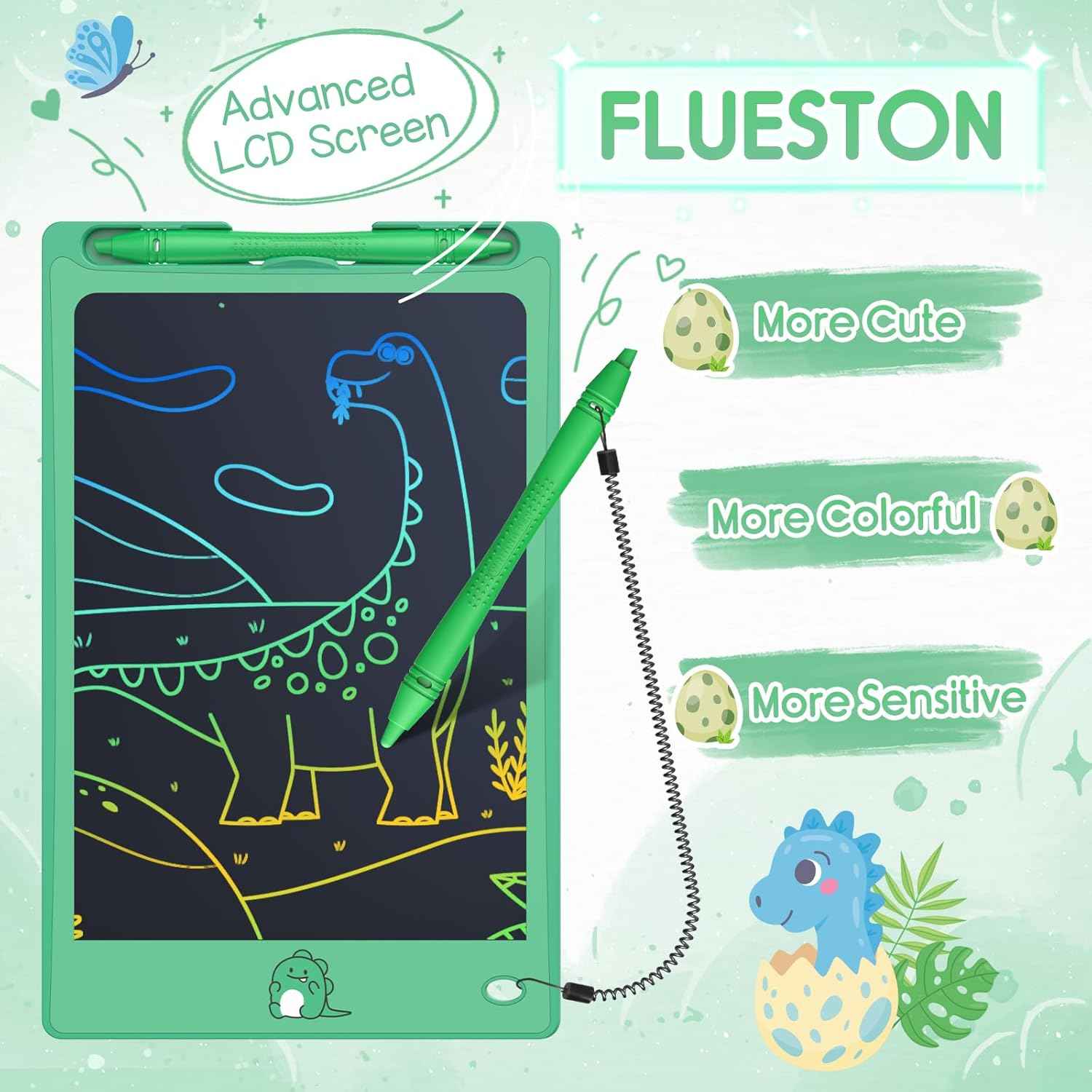 FLUESTON Toys LCD Writing Tablet Toddler,Toys for Boys Girls 3 4 5 6 7 8year,8.8 Inch 1pcs in 1 Pack Drawing Pad Toy Christmas Birthday Gift for Kids, Cute Dinosaur Drawing Tablet Doodle Board
