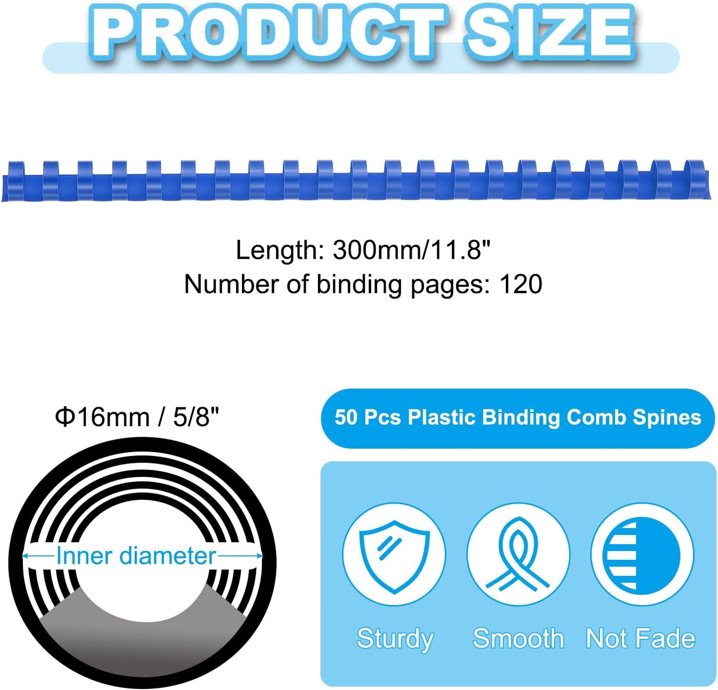 PATIKIL 16mm (5/8") Plastic Binding Combs, 50 Pcs 21 Rings Comb Binding Spines 120 Sheet Capacity Letter Size for Binding Paper Sheets Notebook Calendar Picture Album, Blue