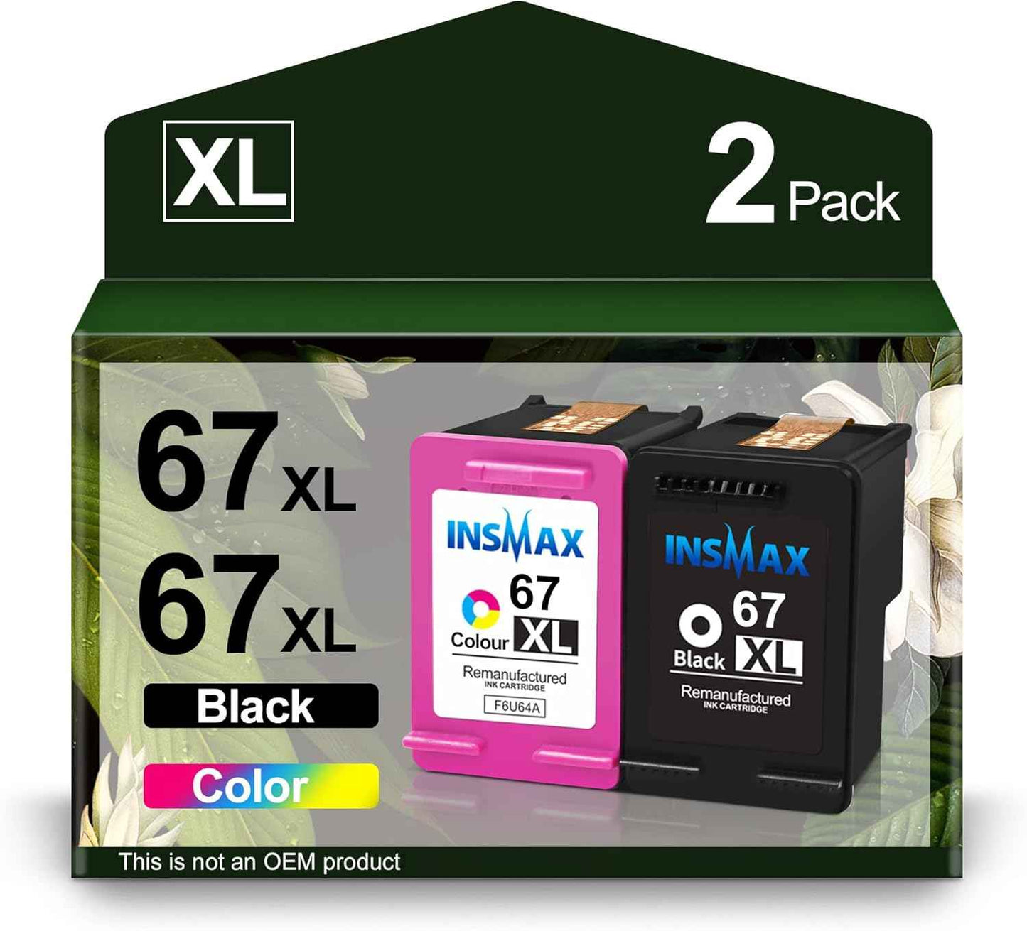67XL Ink Cartridge Replacement for HP 67 XL Remanufactured for HP Ink 67 67XL for DeskJet 2755e 2700 2855e 2800 2752 2742e 4155e 4255e 4100 Envy 6055 6055e 6455e Printer (1 Black,1 Tri-Color)