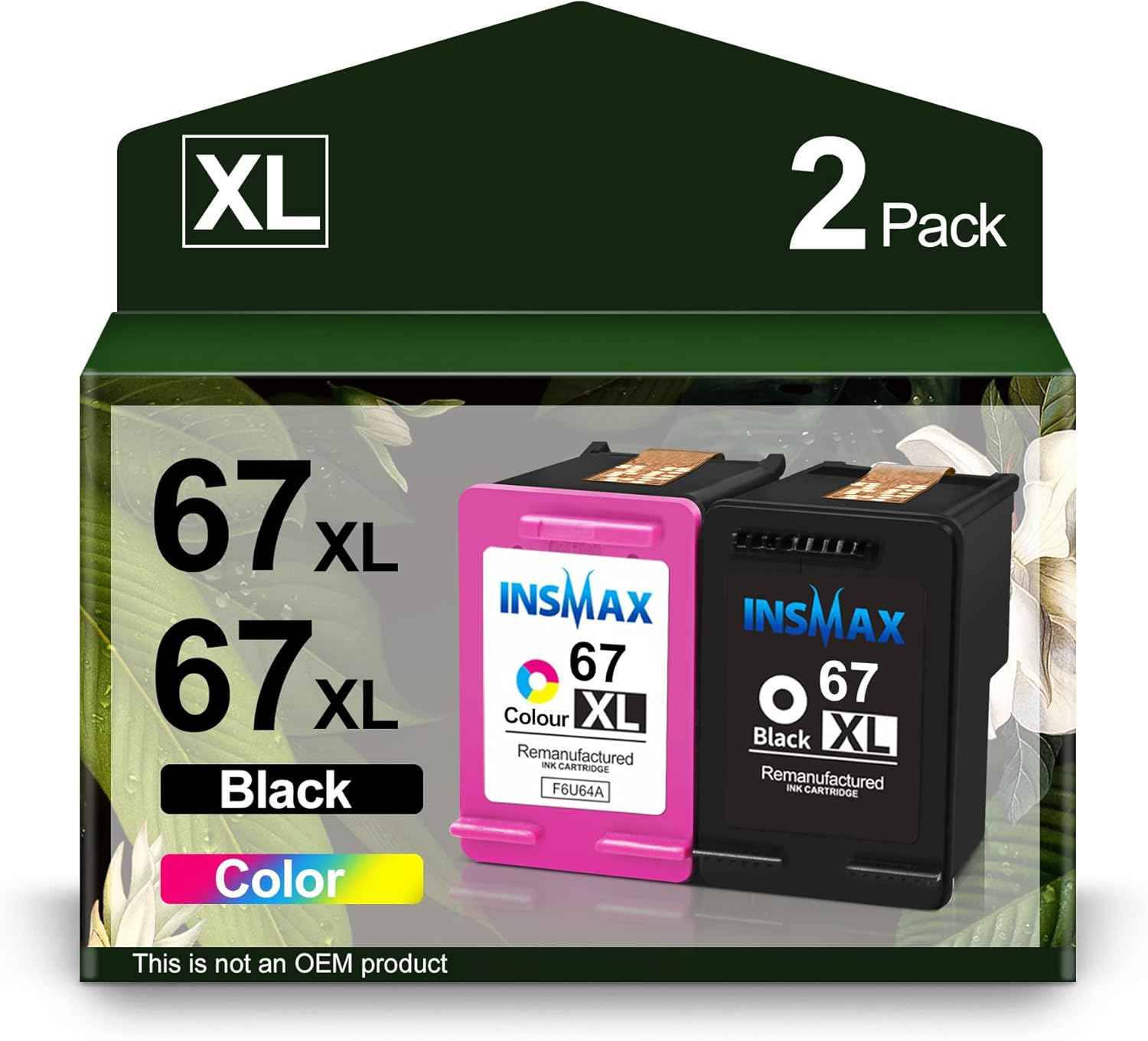 67XL Ink Cartridge Replacement for HP 67 XL Remanufactured for HP Ink 67 67XL for DeskJet 2755e 2700 2855e 2800 2752 2742e 4155e 4255e 4100 Envy 6055 6055e 6455e Printer (1 Black,1 Tri-Color)