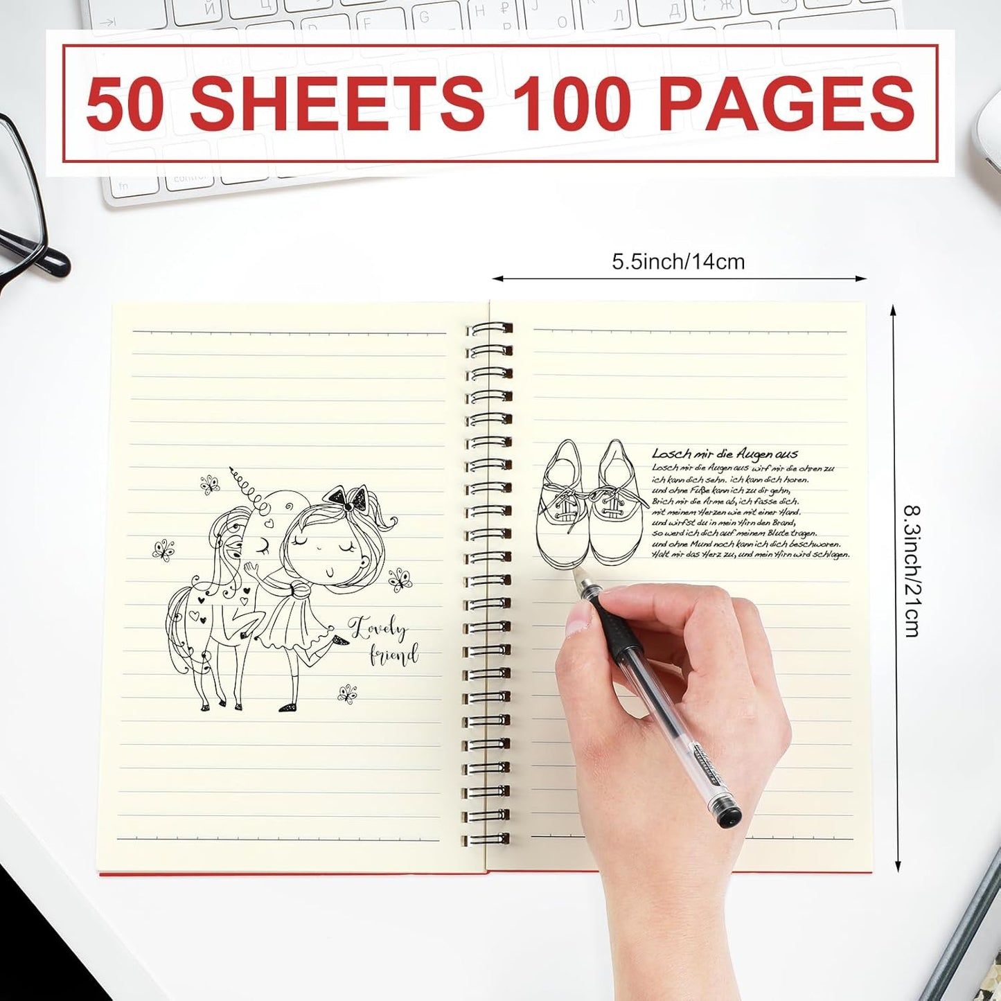 Yahenda Spiral Notebook Bulk A5 Journal Lined 8.3'' x 5.5'' Writing Composition Paper Small Notepad Subject Notebook for Students Office Business Back to School Supplies(Red,72 Pcs)