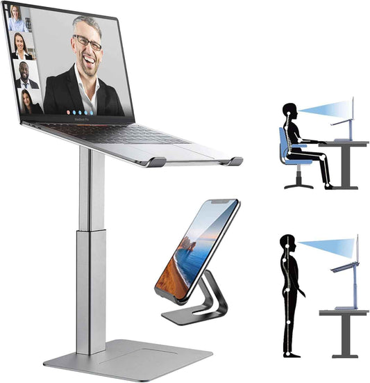 Laptop Stand for Desk, Ergonomic Sitting and Standing Laptop Riser for Notebook MacBook 11-17 Inches，DJ Laptop Stand Adjustable Height from 7-15 Inches Aluminum(Silver)