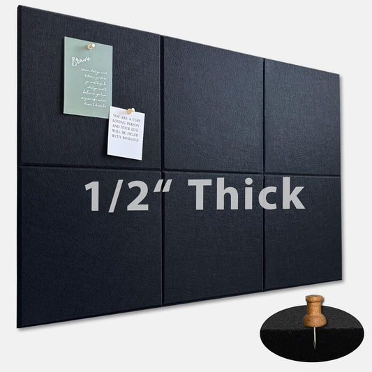 Large Cork Board for Office Wall Decor,36"x24"-6 Pack Cork Board Tiles with Safe Removable Adhesive Tabs, 1/2" Thick, Felt Bulletin Board Pin Board Cork Boards for Walls - Black