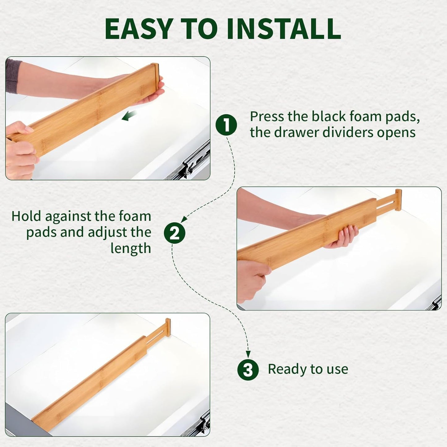 CMOOD 6 PCS Bamboo Drawer Dividers, Kitchen Drawer Dividers, 17"-22" Expandable Adjustable Bamboo Drawer Dividers Organizers for Kitchen, Clothes, Dresser, Bedroom, Home, Office, Spring Loaded