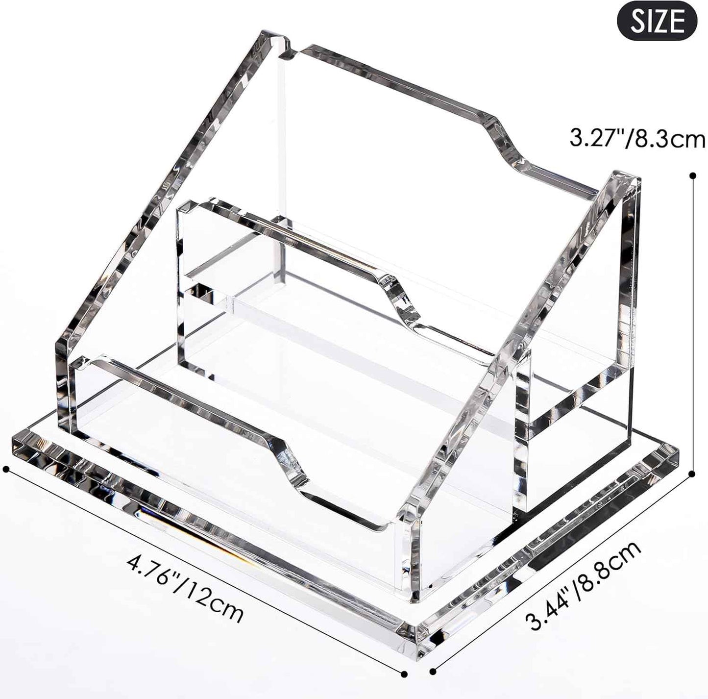 SANRUI Business Card Holder for Desk, Clear Acrylic Business Cards Holder, Business Card Holder Case, Business Card Display Stand, Multiple Business Card Holder for Table-2 Slots 2 Tiers