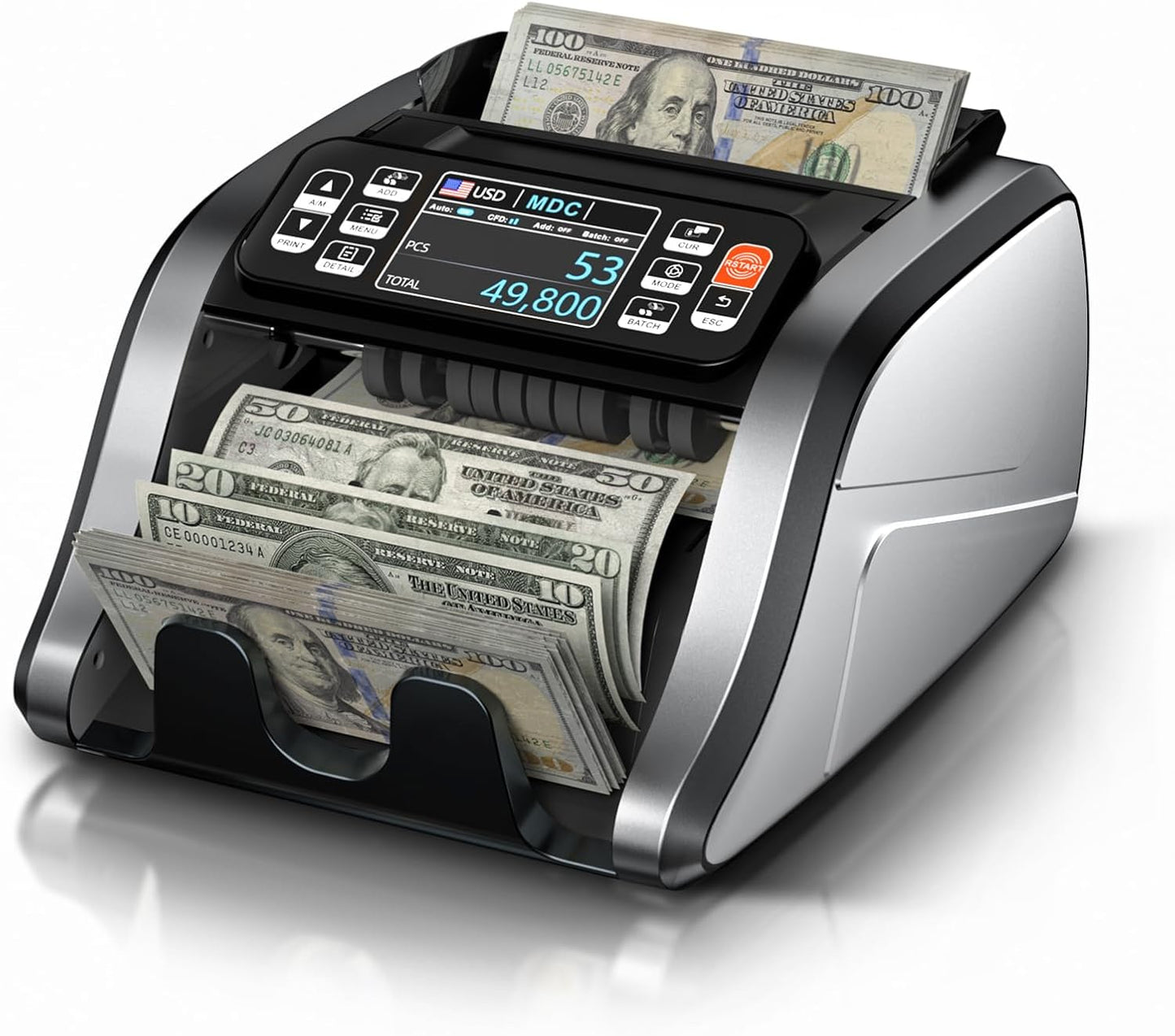 Aneken N60 Mixed Denomination Money Counter Machine, Value Counting, UV/MG/IR/DD Counterfeit Detection, 3.5" TFT Display Cash Counting Machine, Printer Enabled Bill Counter for Business