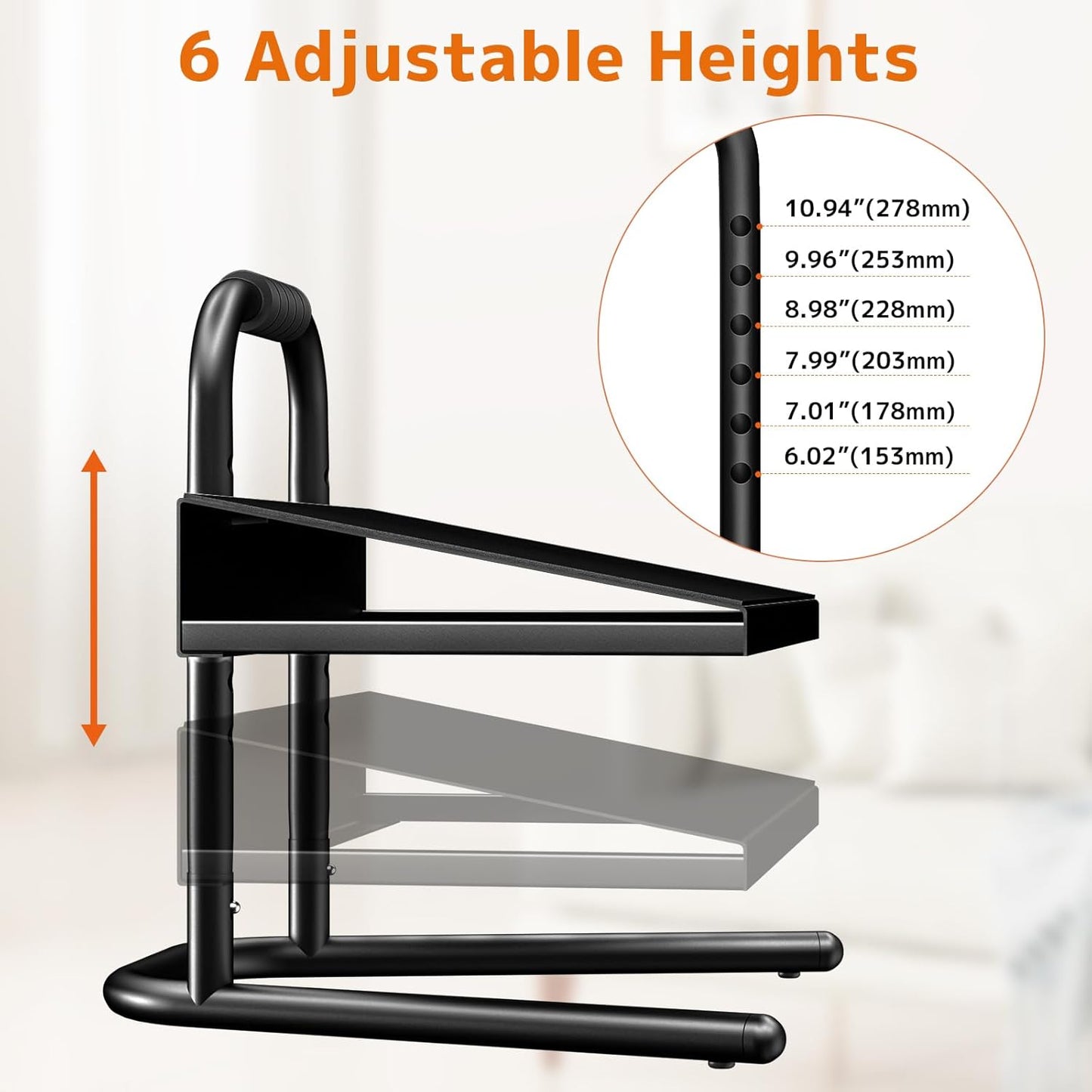 Height Adjustable Standing Foot Rest with Soft Grip Handle,Under Desk Footrest for Standing and Sitting,All-Steel Construction,Black