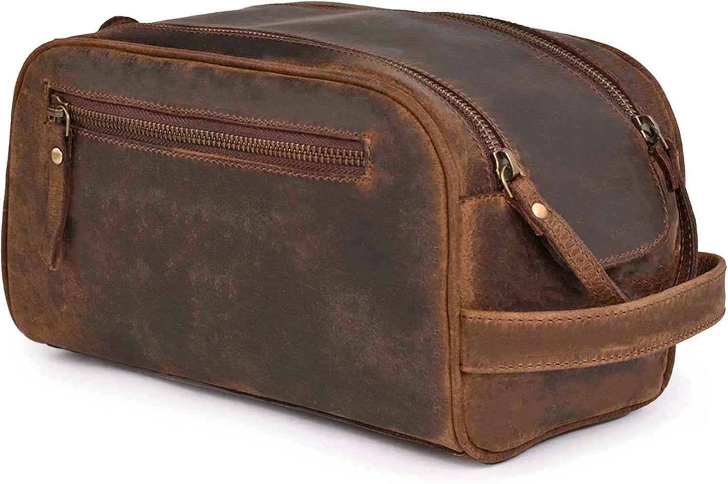 King-Size Premium Leather Toiletry Travel Pouch – Handcrafted Vintage Dopp Kit Bag with Waterproof Lining, Spacious Design for Travel Essentials - Brown