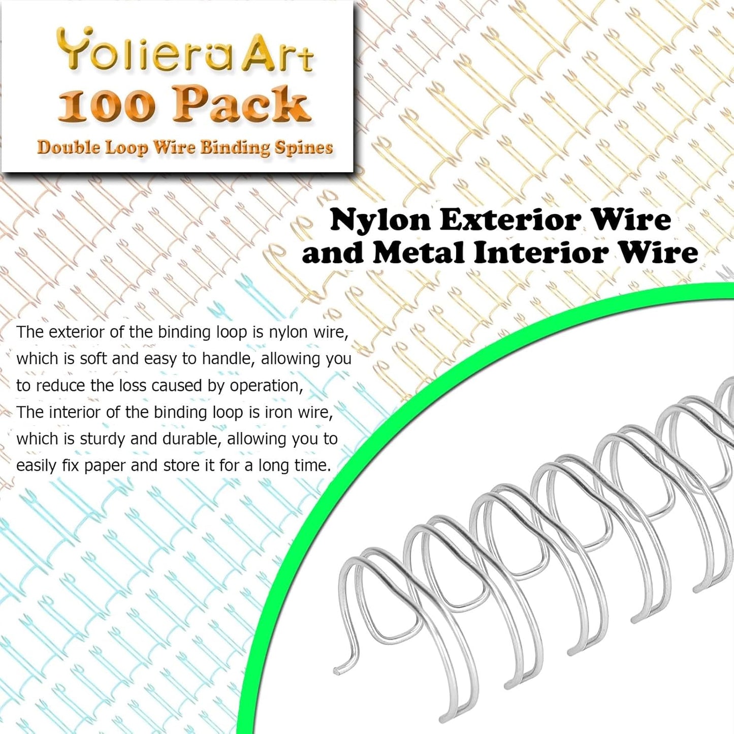 3 to 1 Pitch Twin Loop Wire Binding Spines, 3/8 Inch Book Binder Combs, 100 Pack Spiral Binding Coils for Booking Binder Machine, Students and Coworkers (60 Sheet Capacity, Silver)