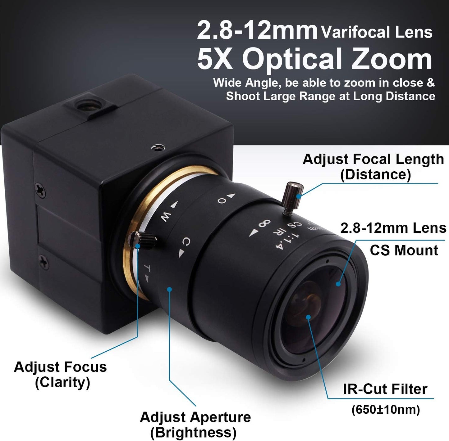 SVPRO 1080P HD Webcam with Zoom Lens 2.8-12mm Manual Focus Camera 30fps/60fps/100pfs High Definition USB Camera UVC Free Drive for PC & Laptop