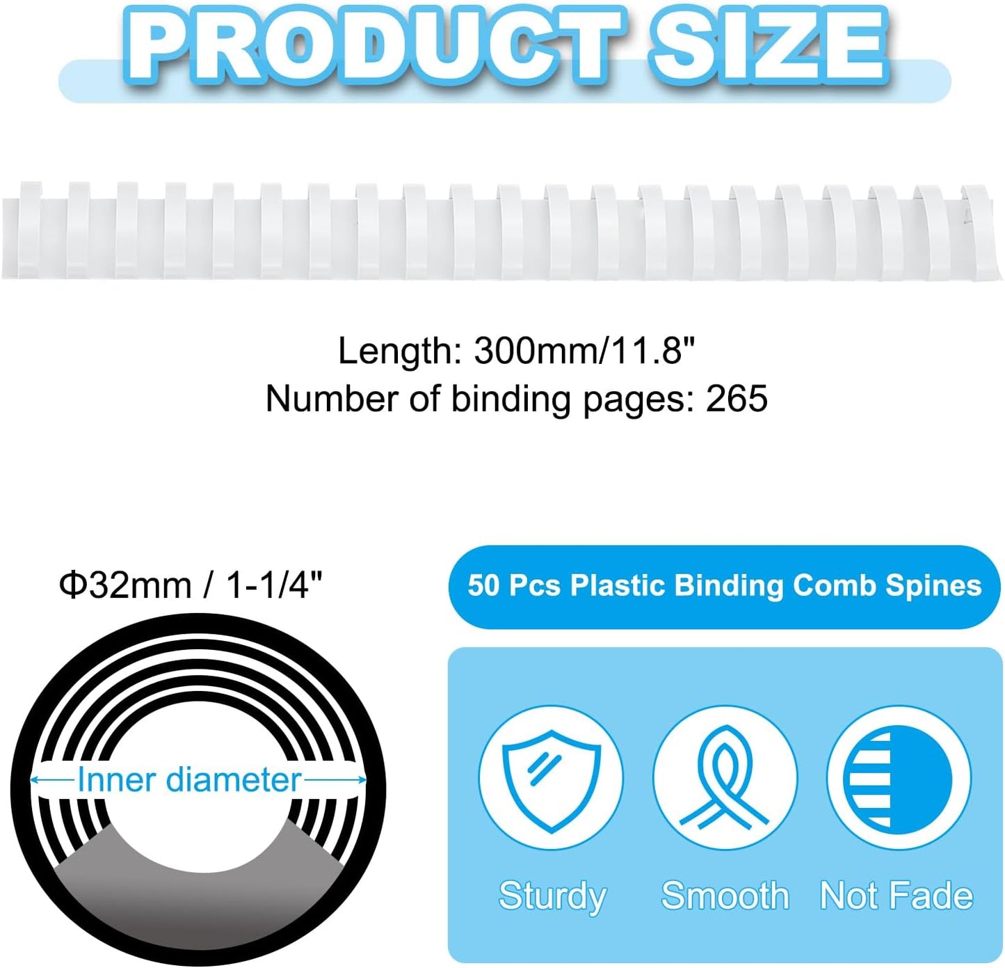 PATIKIL 32mm (1-1/4") Plastic Binding Combs, 50 Pcs 21 Rings Comb Binding Spines 265 Sheet Capacity Letter Size for Binding Paper Sheets Notebook Calendar Picture Album, White