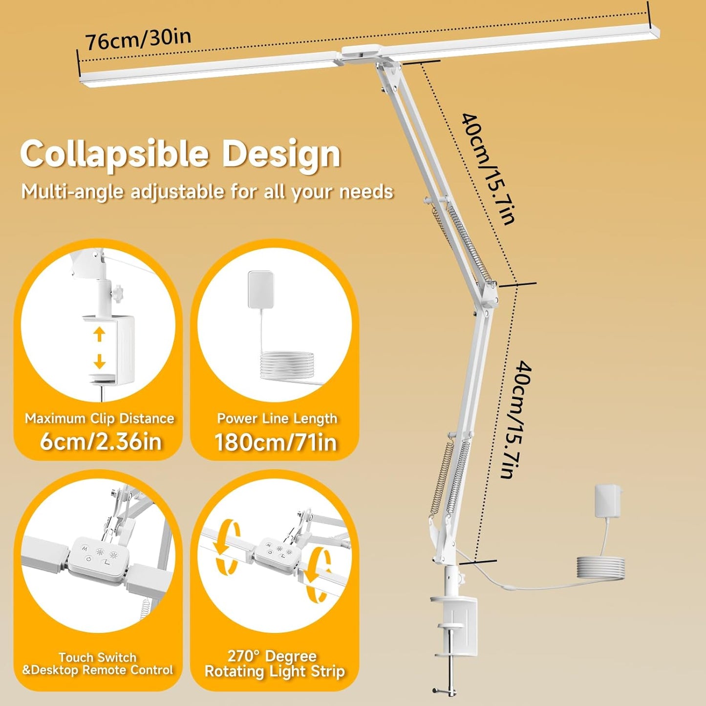 SKYLEO Led Desk Lamp for Home Office - 2400LM Ultra Bright Desk Light -Eye Caring Desk Lamp with Clamp - Adjustable Office Lamp with Remote Control- Easy Installation - 24W White - Lumora Desk
