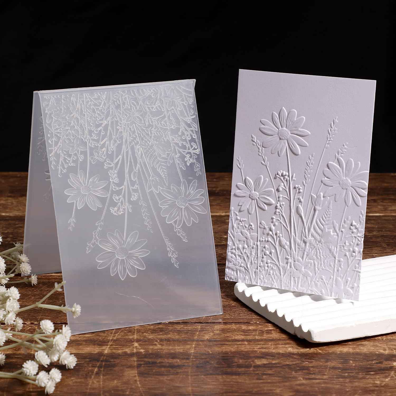 3D Embossing Folder, 5x7in Flower Leaf Background Plastic Embossing Folders for Card Making Embossed Template Plates for DIY Craft Tools Scrapbooking Paper Album Supplies