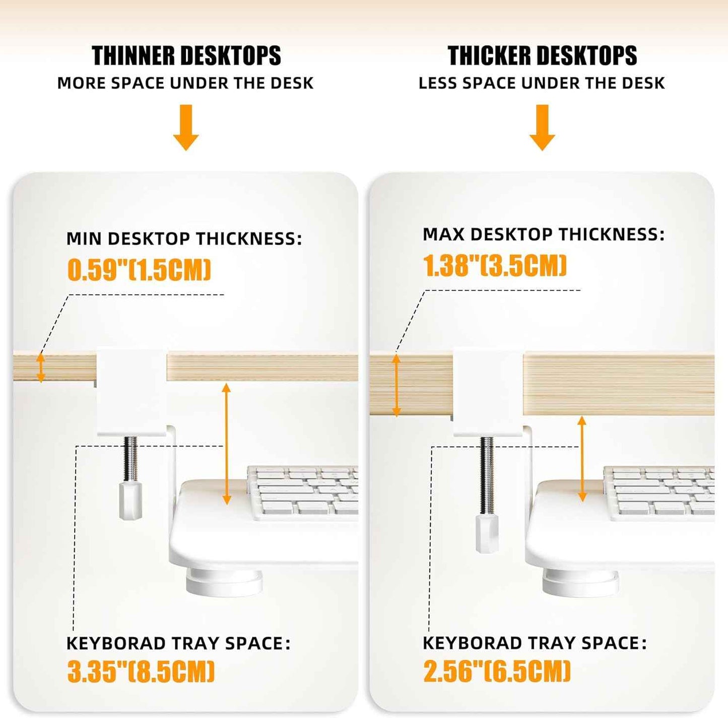 Keyboard Tray Under Desk, Pull Out Keyboard Tray with C Clamp Mount, 25.6" (29.7" Including Clamps) x 11.8" Slide-Out Platform Computer Drawer for Typing, Keyboard & Mouse Tray, White