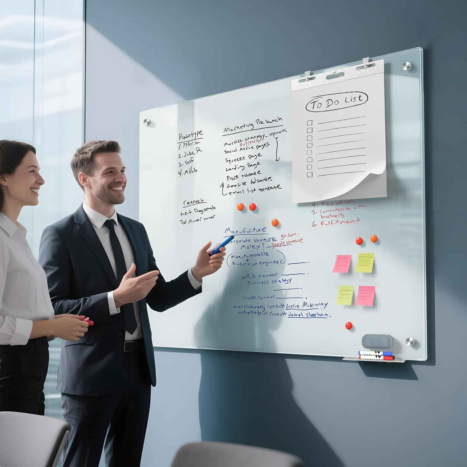 MaxGear Glass Whiteboard, Tempered Magnetic Dry Erase Board 48 x 36 Inch, Frameless Wall Mounted, Office Classroom Conference Room Home Use, Includes Markers, Eraser, Magnets & Mounting Kit