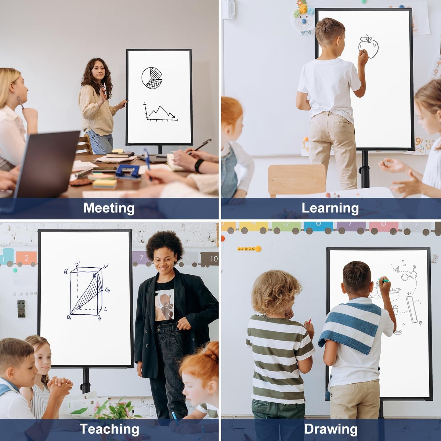 TSJ OFFICE Mobile Whiteboard Standing - 36 X 24 Inches Magnetic Rolling White Board, Height Adjustable Dry Erase Board on Wheels with Flip Chart Hooks, Black