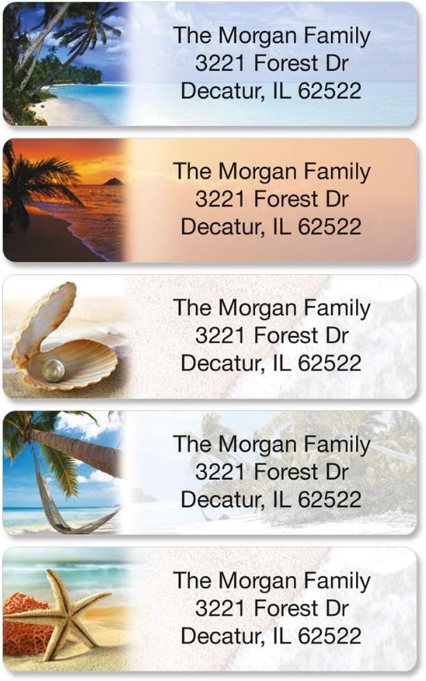 Colorful Images Tropical Paradise Rolled Personalized Return Address Mailing Labels with Dispenser, Customize with Name & Shipping Address, 250 ¾” x 2½” Self Adhesive, Easy Peel Label Roll - Lumora Desk