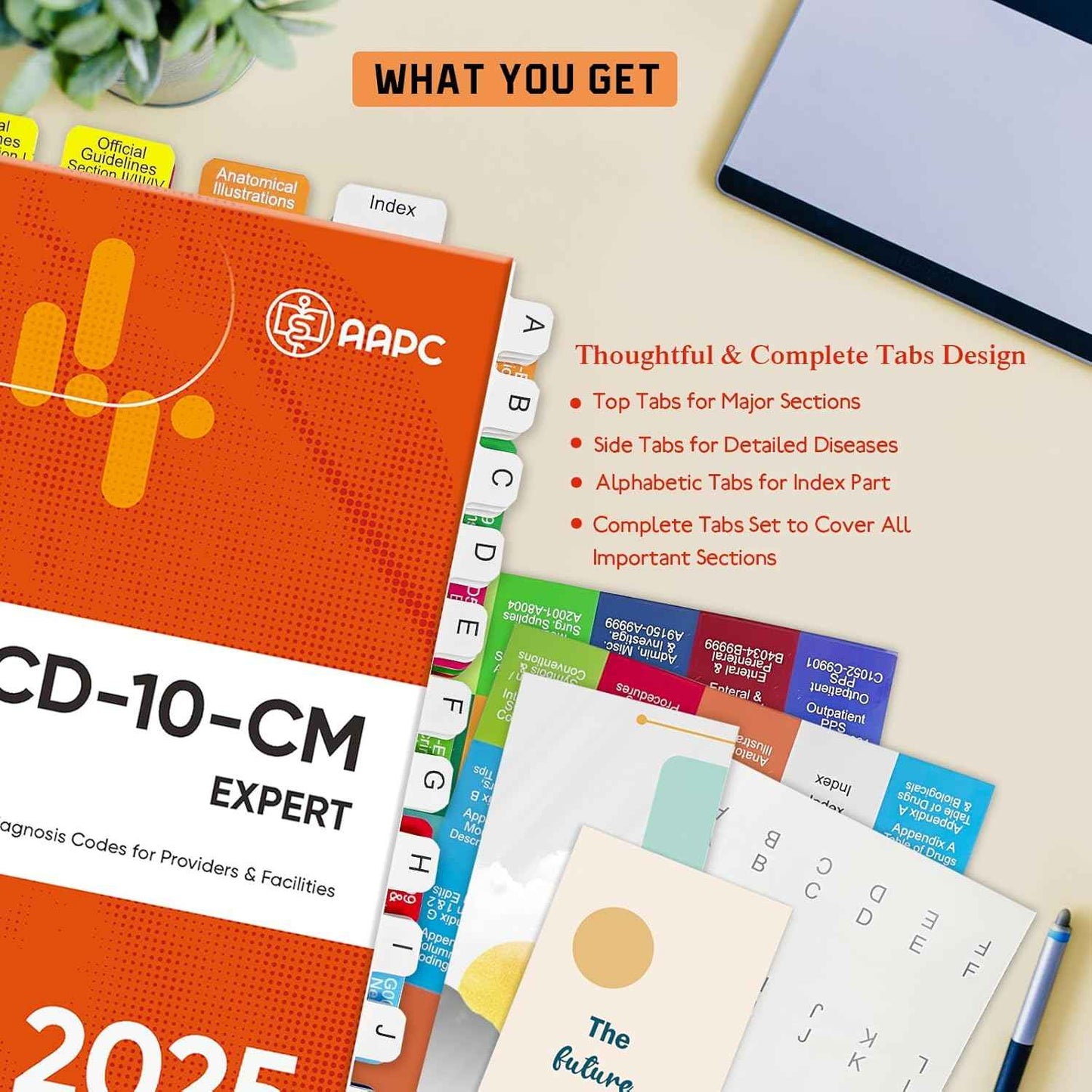 Upgraded Index tabs for AAPC Version 2025 ICD-10 -CM, 96 Book Tabs, Color-Coded with Alignment Card & Page Numbers Sheet & Bookmark, Laminated Durable, Book Not Included