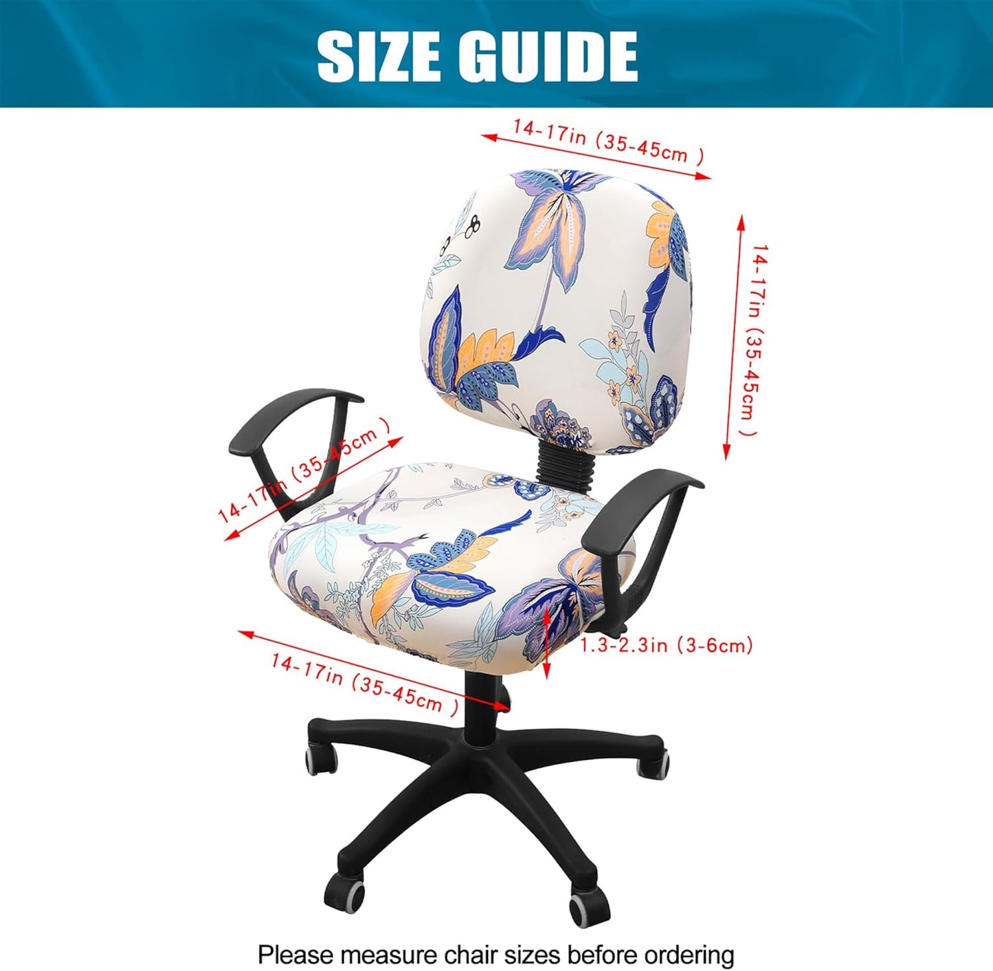 Smiry Stretch Printed Office Computer Chair Covers, Universal Washable Removable Desk Rotating Chair Slipcovers Protector, Seat + Backrest Cover - Beige