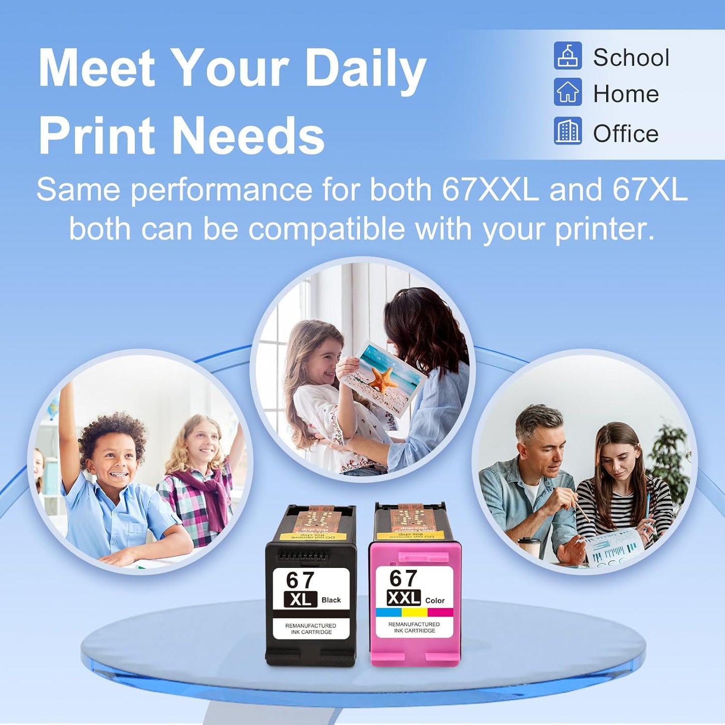67XL Ink Cartridges Black/Color Combo Pack Replacement for HP Ink 67 67XL HP Printer Ink High Yield Works with DeskJet 2755e 2855e 2700 2800e 2700e 4255e 4155e Envy 6055e 6000 6455e 6400 (2-Pack)