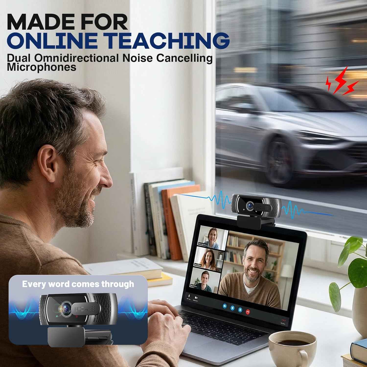 4K Webcam for PC & Mac, Tiny USB Streaming Camera with PDAF Autofocus, Dual Omnidirectional Noise-Canceling Microphones, Auto Low-Light Correction, Works with Zoom, Teams, Google Meet & Twitch