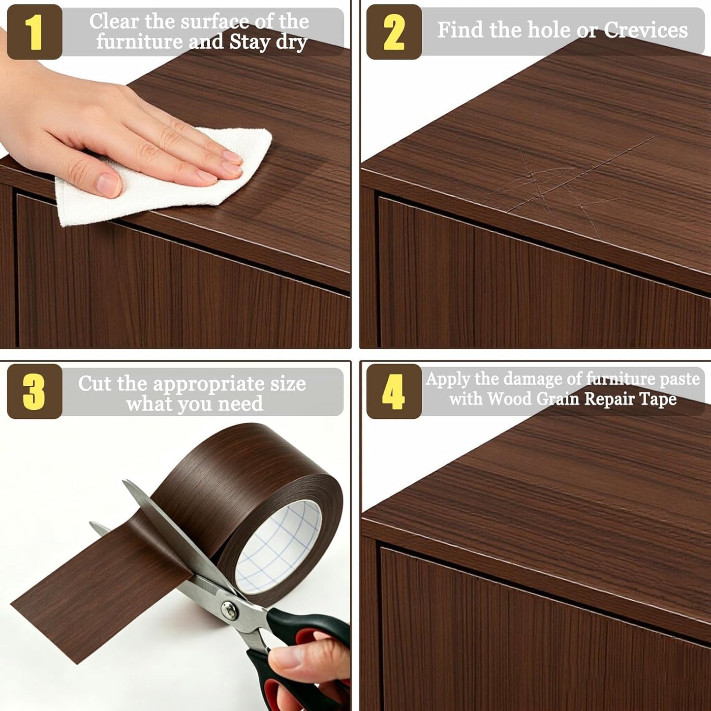 GSCIT Club Wood Grain Repair Tape, 2.4 inch X 15ft Self Adhesive Walnut Grain Repair Patch for Tables, Chairs, Baseboards, Doors, Windows, Floors, Handicraft DIY.
