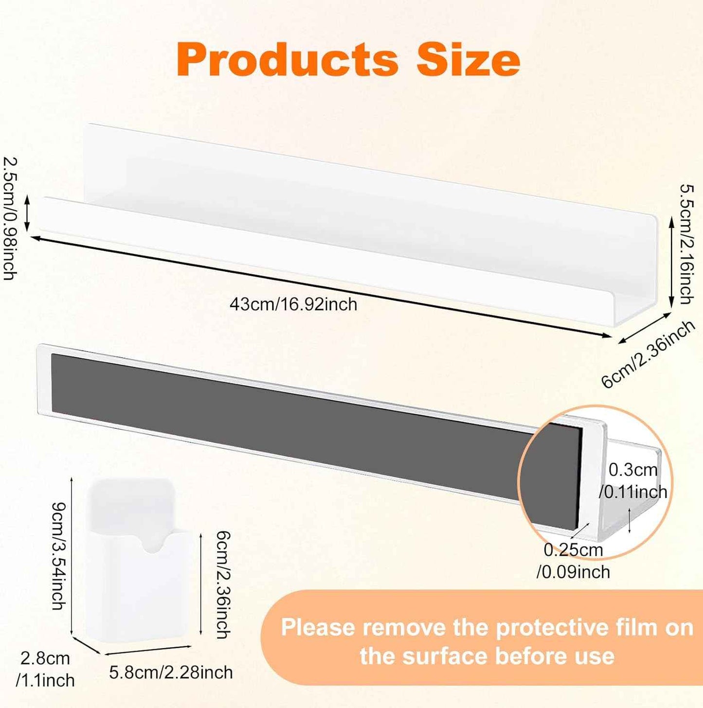 Upriver 2 Pcs Acrylic Magnetic Book Shelves & 1 Pen Holder for Whiteboard, 17 Inch Reusable Magnetic Book Display Holder for Classroom Office Teacher Kids Refrigerator, White