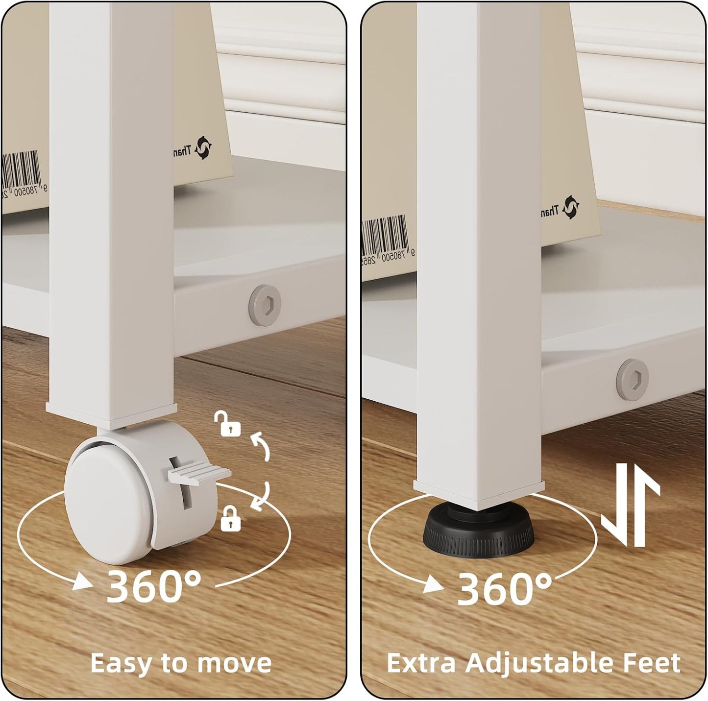 Large 22"x15" Printer Stand, 3-Tier Height Adjustable with Storage Drawer & Side Bag, Rolling Cart for Heat Press/Laser/3D Printer (White)