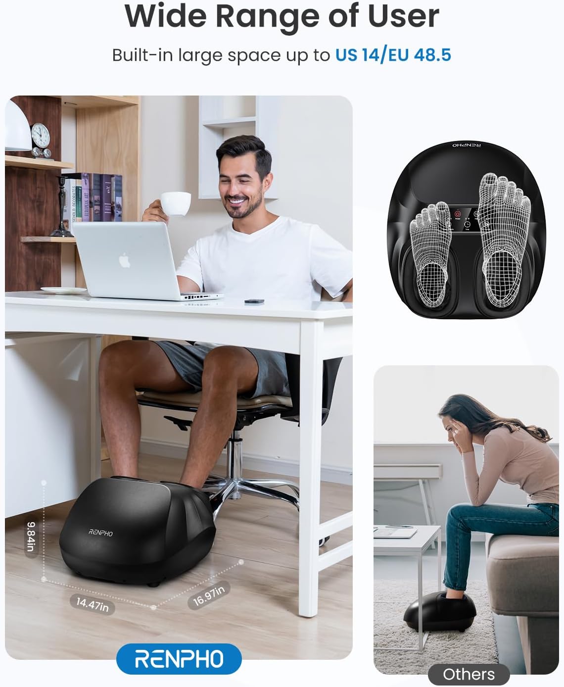 RENPHO Foot Massager Machine with Heat [2026 Upgraded], Fathers Day Dad Gifts for Men Husband, Shiatsu Foot Massager for Neuropathy, Plantar Fasciitis FSA Eligible HSA Massager, Up to Size 14, Black
