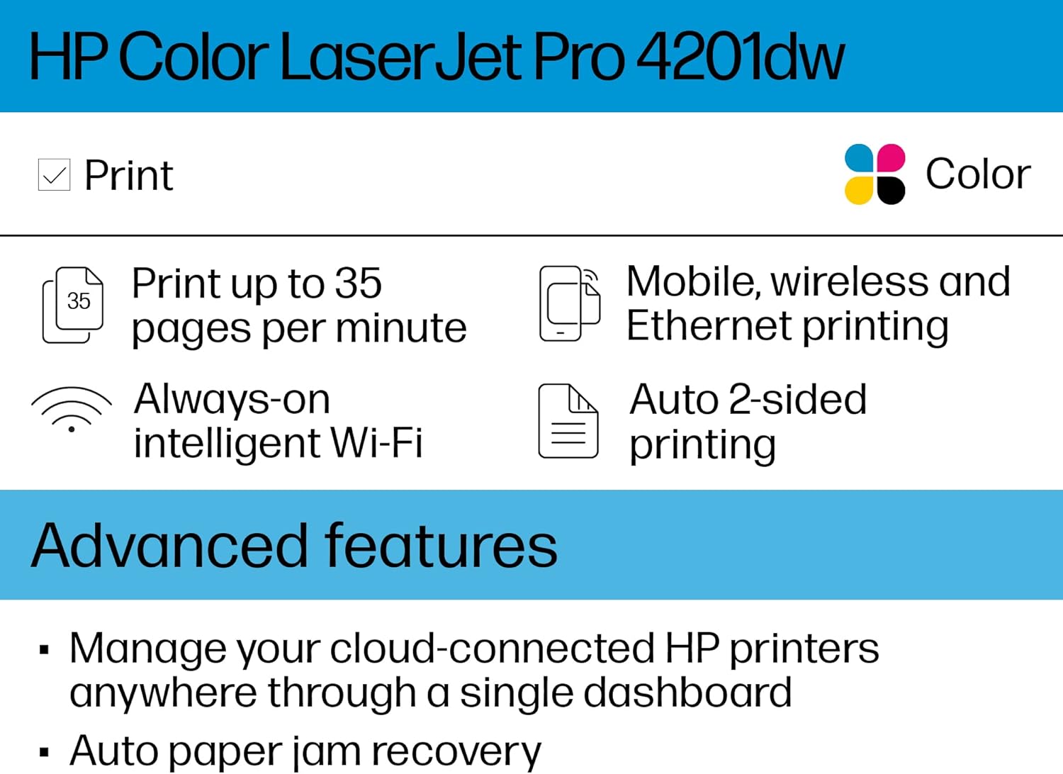 HP Color LaserJet Pro 4201dw Wireless Color Laser Printer, Best-for-Office (4RA86F) - Lumora Desk