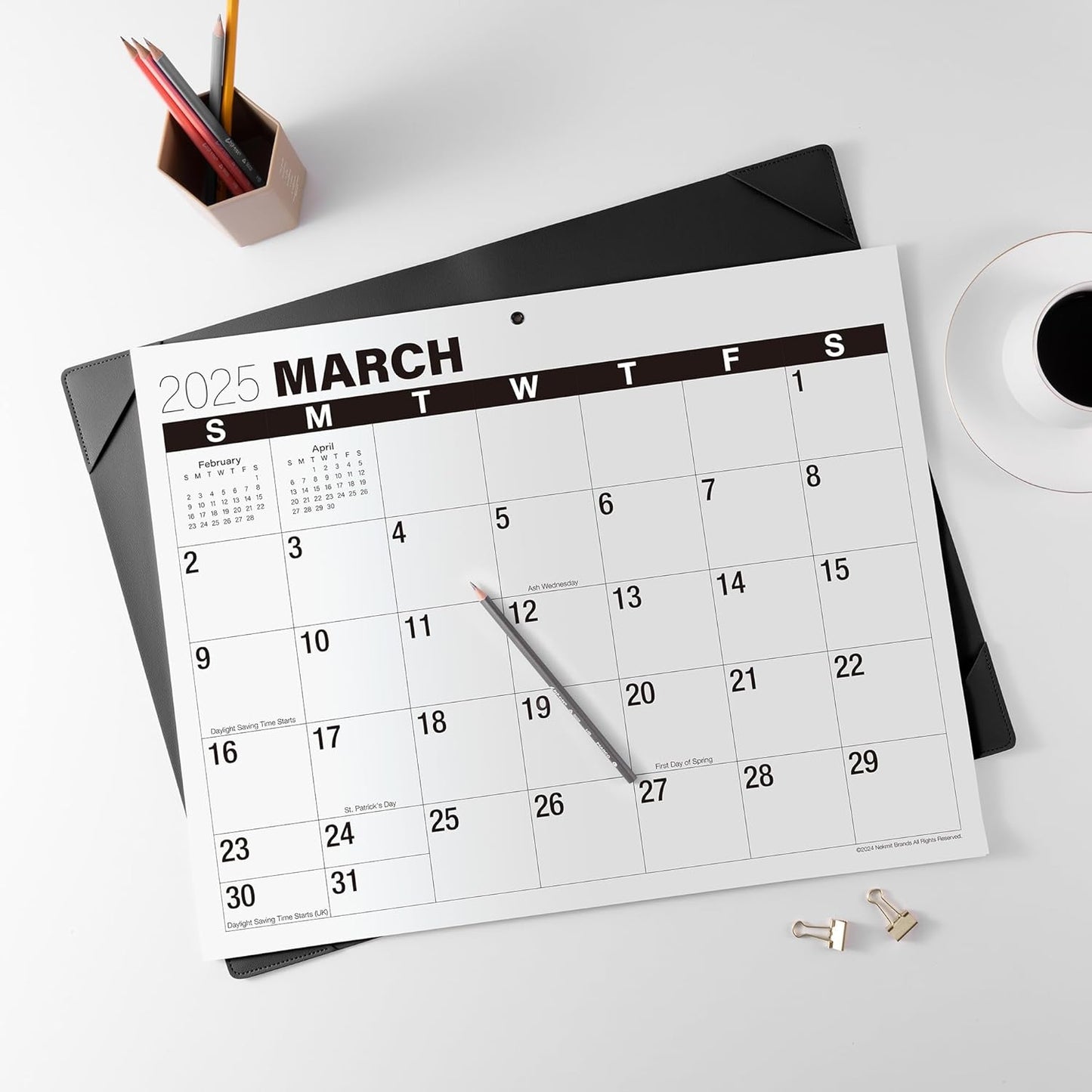 Nekmit Desk Calendar 2025-2026, Large Print Desk Calendar with Desktop Mat, 21" x 16 1/2", Runs From July 2025 to June 2026, for Home and Office, Black