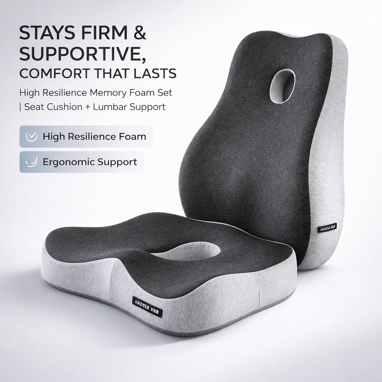 Seat Cushion and Lumbar Support Pillow Set, Back and Butt Support, Sciatica Relieving Coccyx Cushion, Hemorrhoid Cushion, Ergonomic Memory Foam Cushion&Pillow, Office Chair and Car Seat (Light Gray)