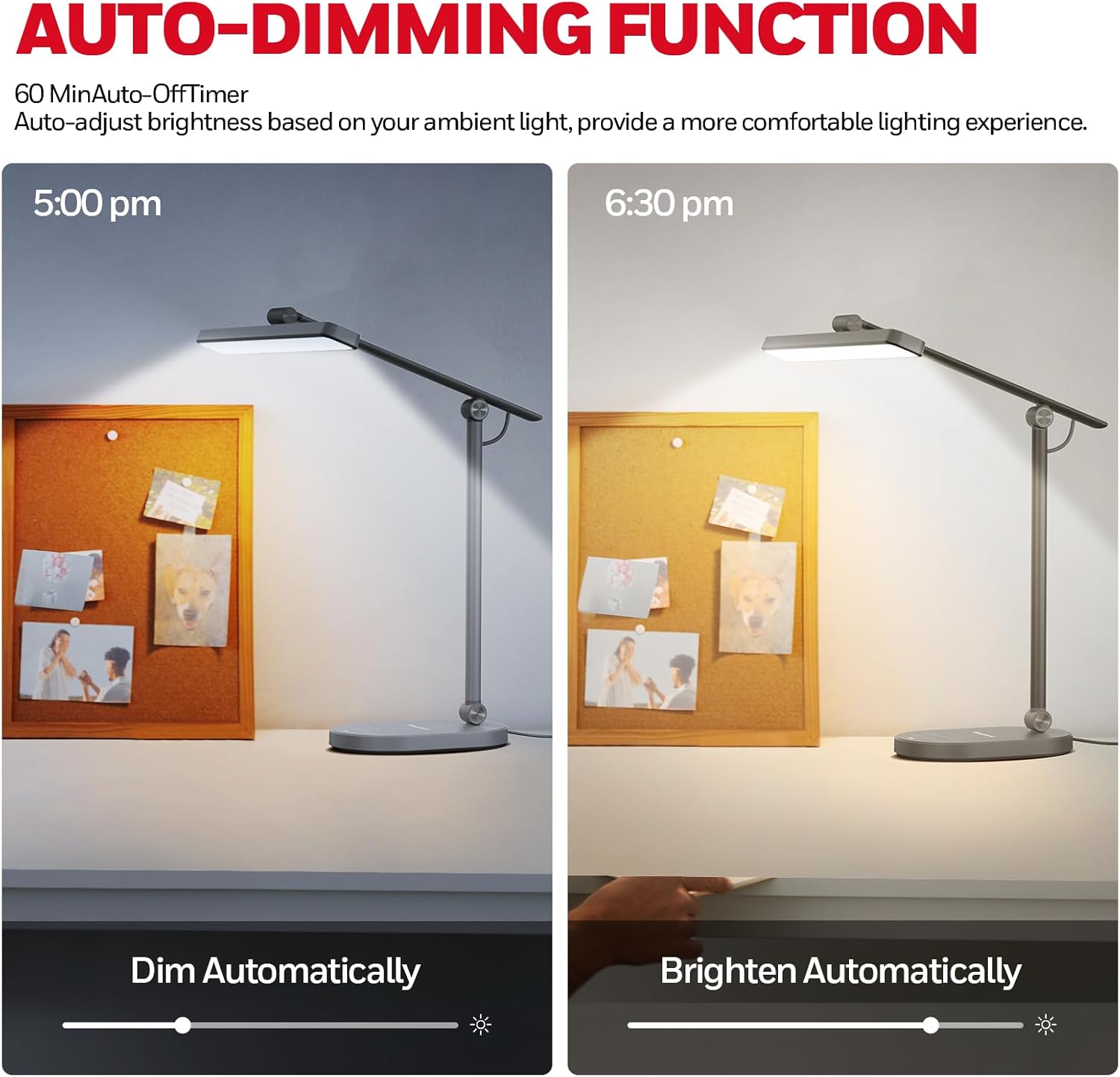 Honeywell Desk Lamp for Home Office, H4 Sunturalux™ Eye-Caring LED Desk Light, 700LM Dimmable Desk Lamp with Timer, Adjustable Desk Reading Light, Touch Auto Dimming Table Lamp for Study, Bedroom - Lumora Desk