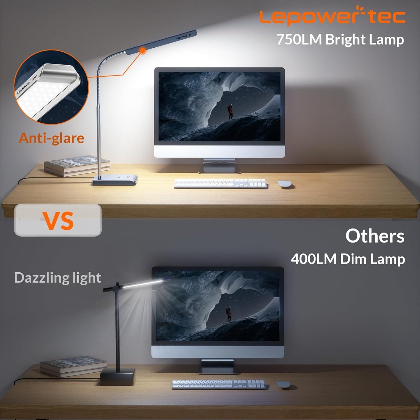 LED Desk Lamp, 12W Reading Desk Lamp for Office Home with 60 Lighting Modes, Touch Control & Timer Function, 750LM Bright Eye-Caring Gooseneck Desk Light Table Lamp for Study, Work, Silver - Lumora Desk