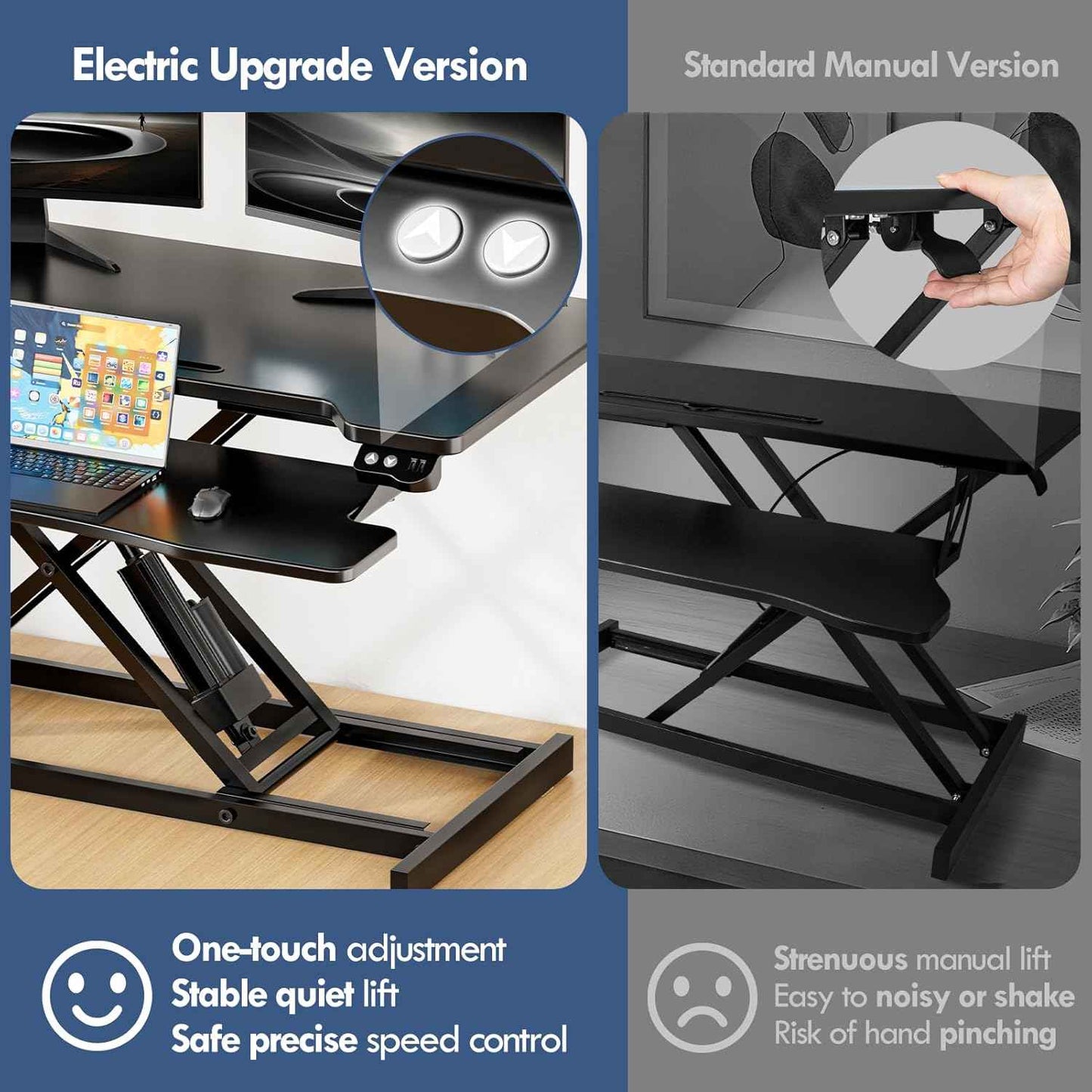 36" Electric Standing Desk Converter, Height Adjustable Sit to Stand Up Desk Riser with Wide Keyboard Tray, Dual Monitor and Laptop Motorized Desktop Workstation for Home & Office, Black